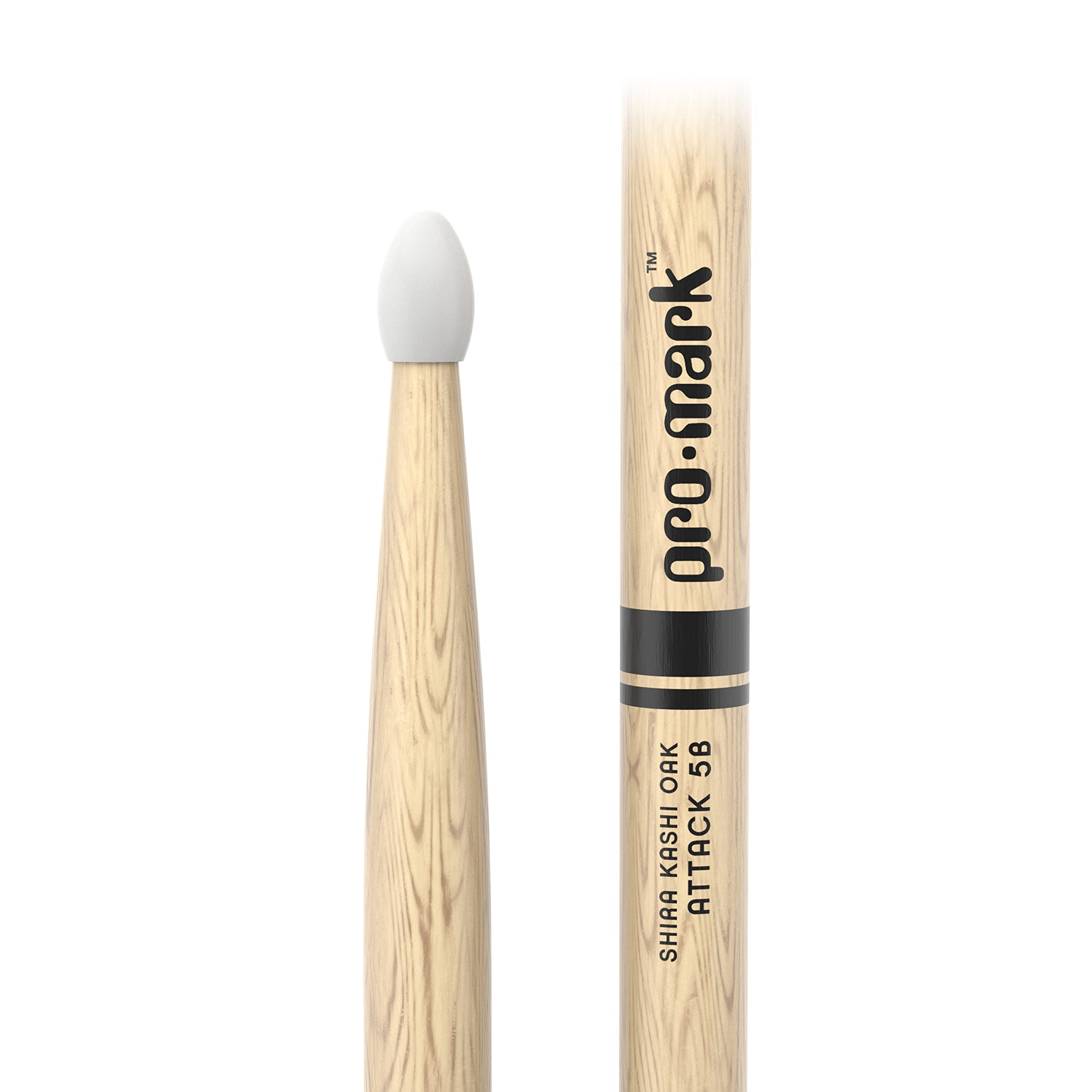 Promark Drum Sticks - Classic Attack 5B Shira Kashi Oak Drumsticks, Oval Nylon Tip, One Pair