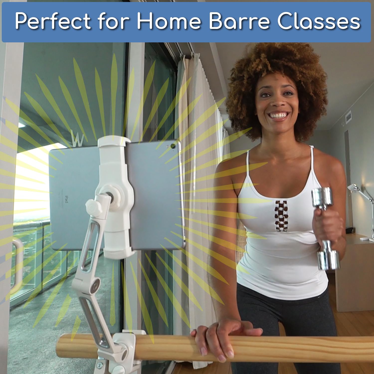 Booty Kicker Tablet Holder With Round Clamp Clamps To 1.25''   1.75'' Barre | Sturdy Metal, Stable Base | Adjusts Firmly And Sec