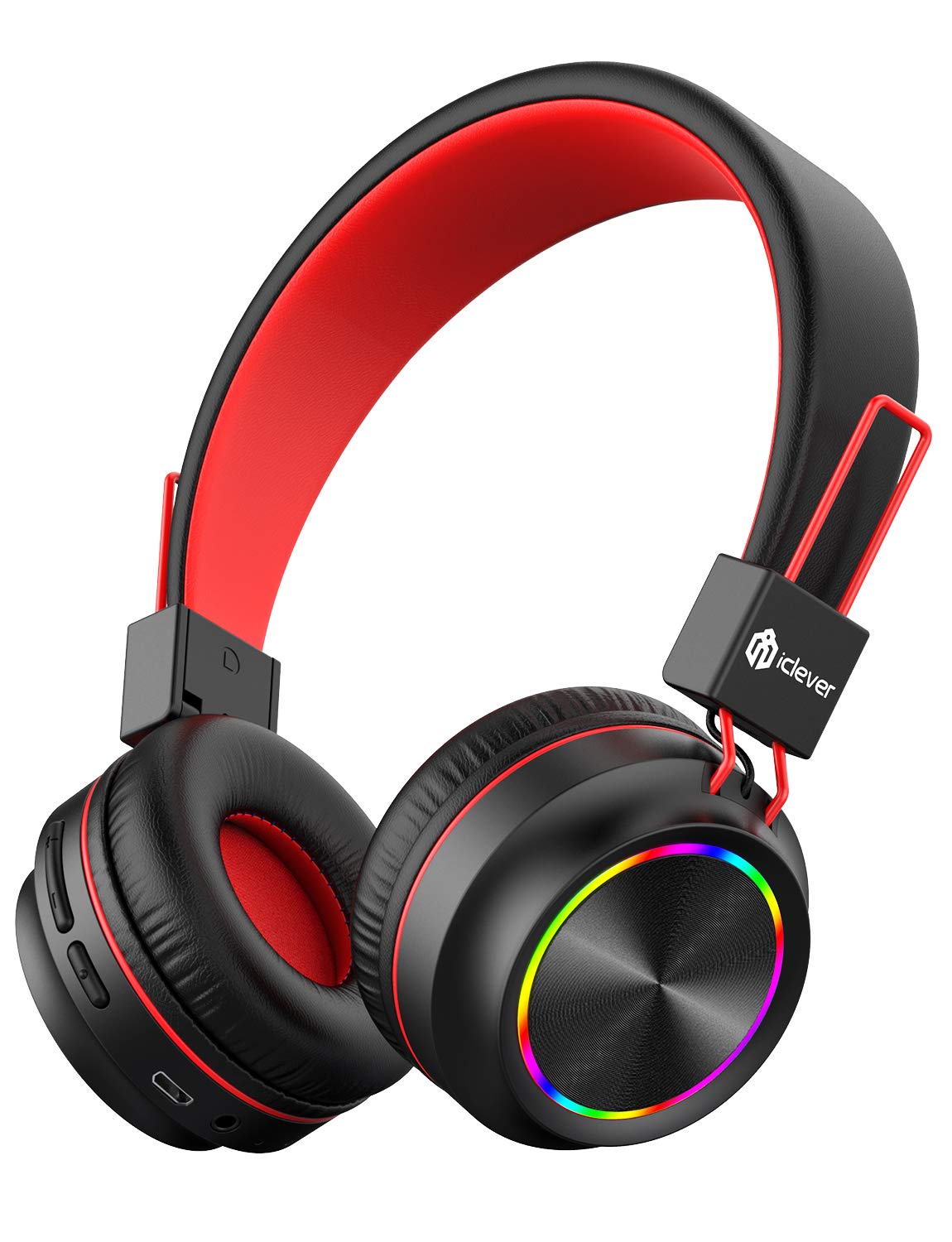 Iclever Bth03 Kids Bluetooth Headphones Safe Volume, Colorful Led Lights, 25H Playtime, Stereo Sound Mic, Bluetooth 5.0, Foldabl