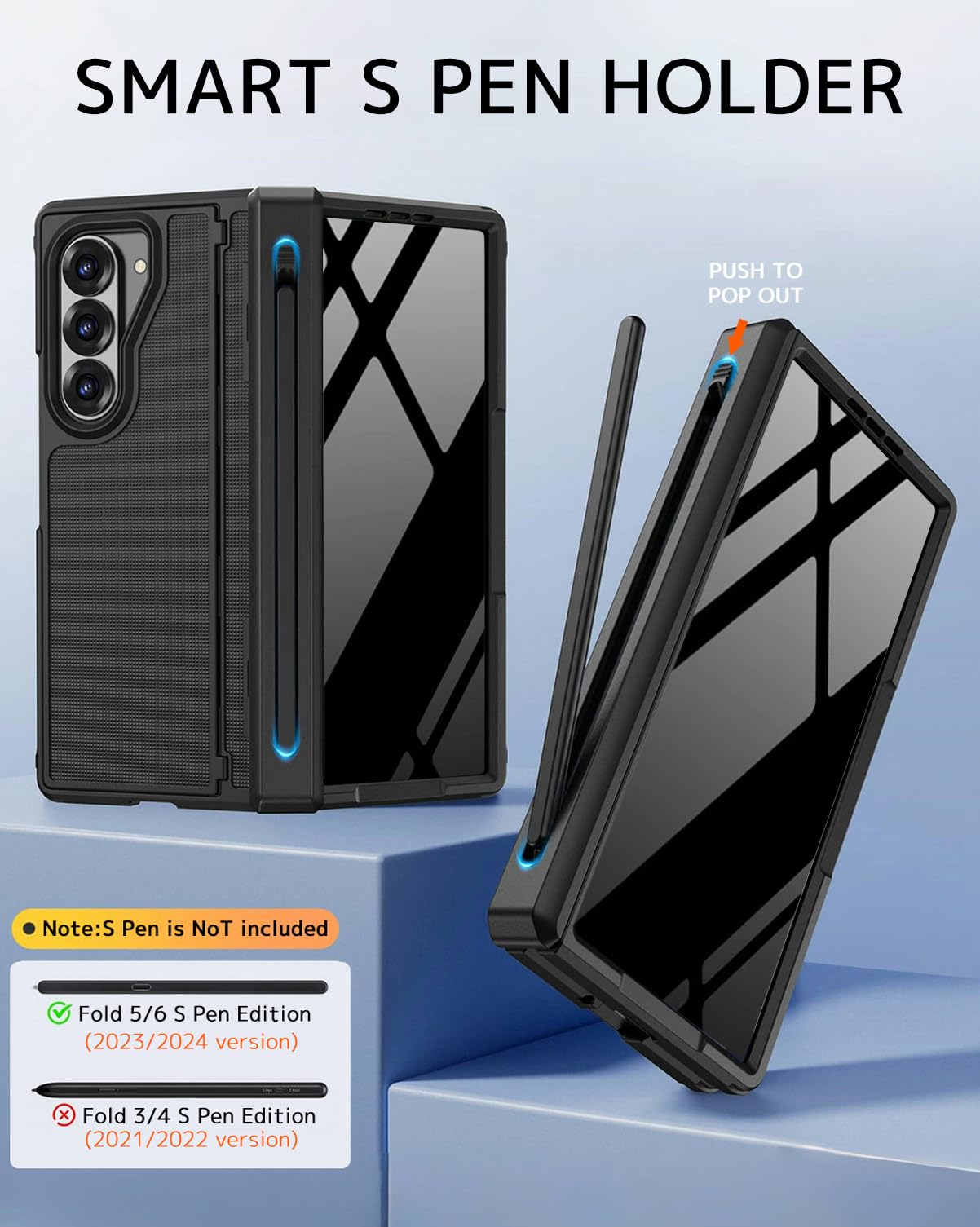 Ninki For Samsung Galaxy Z Fold 6 Case With S Pen Holder & Invisible Kickstand,Built In Privacy Screen Protector And Hinge,Shock