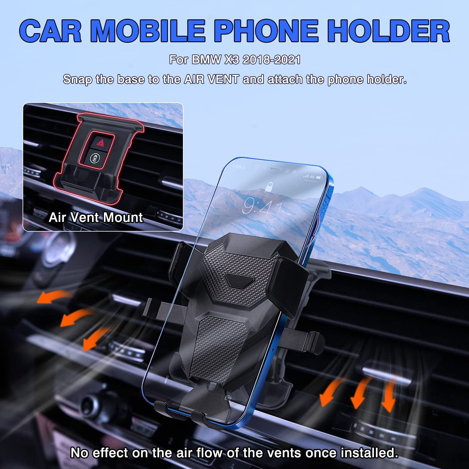 Karltys Car Phone Holder For Bmw X3 2018-2021 (Not For 22-23 X3) /X4 2019-2021 Accessories Cell Phone Holder Air Vent Mount For