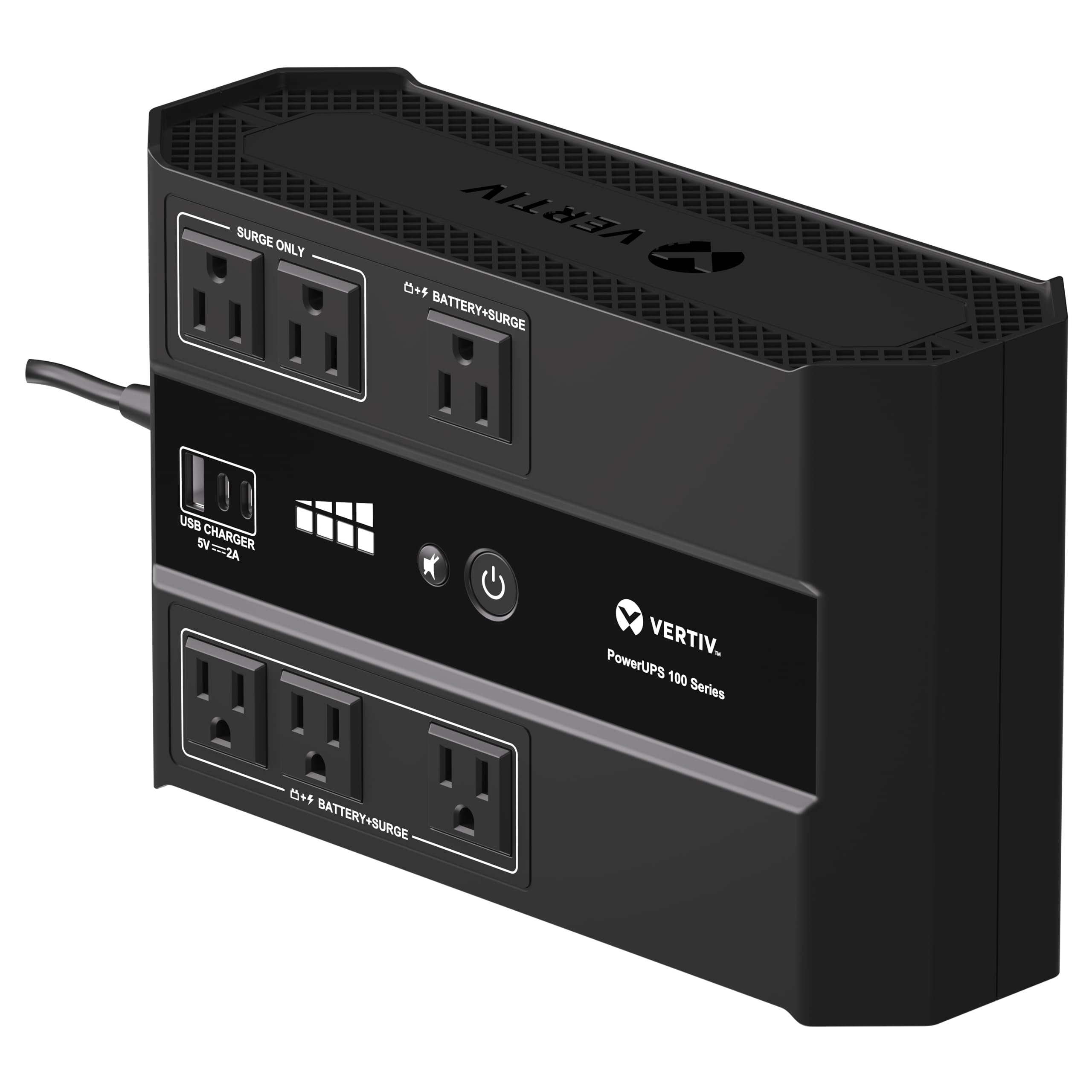 Vertiv Liebert PowerUPS 100 UPS, PST6-500LVMT, 500VA/305W 120V Standby Power, 6 Outlets, Battery Backup with Surge Protection, U