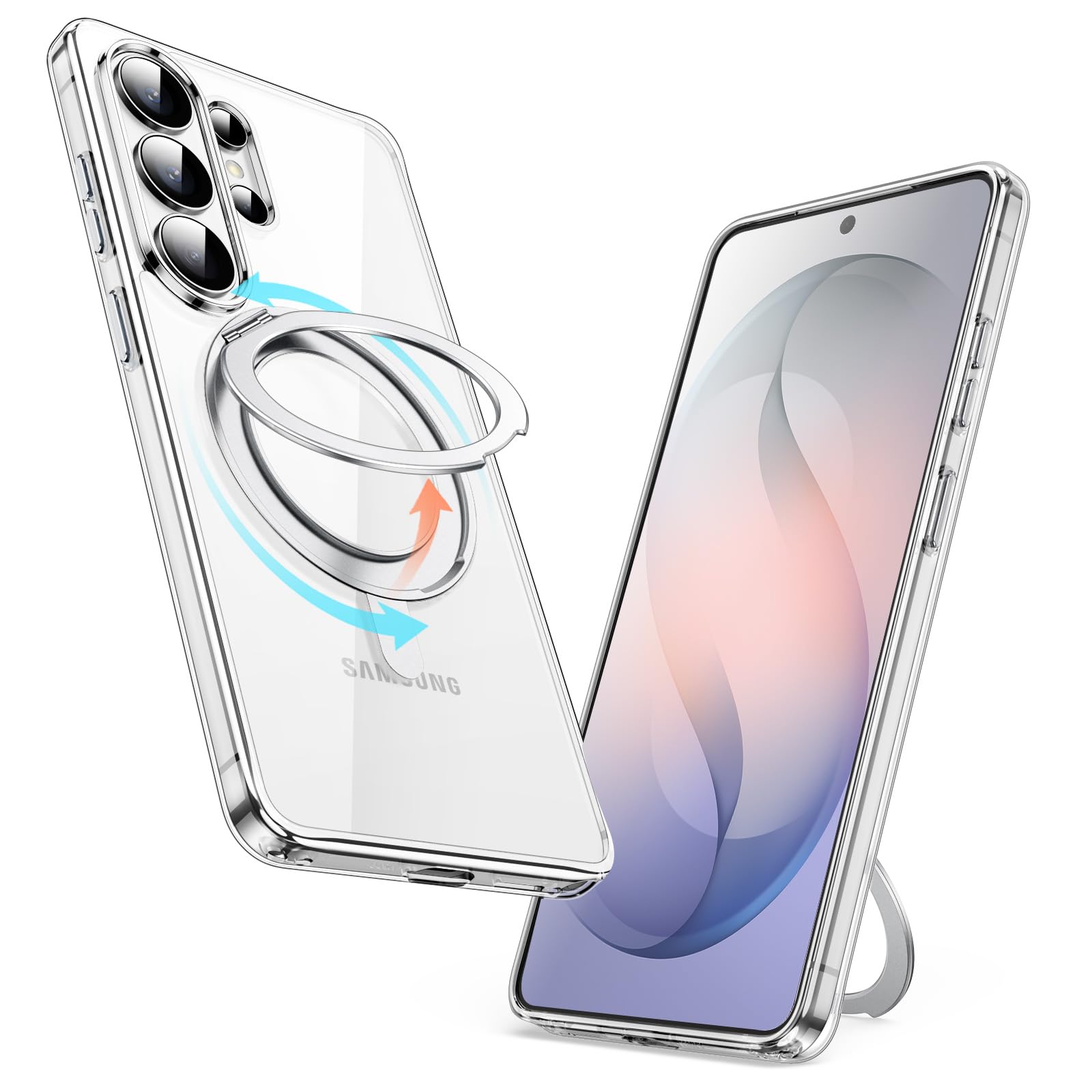 JETech 360 Degree Rotatable Ring Case for Samsung Galaxy S26 Ultra, Compatible with MagSafe, Clear Shockproof Phone Cover with S