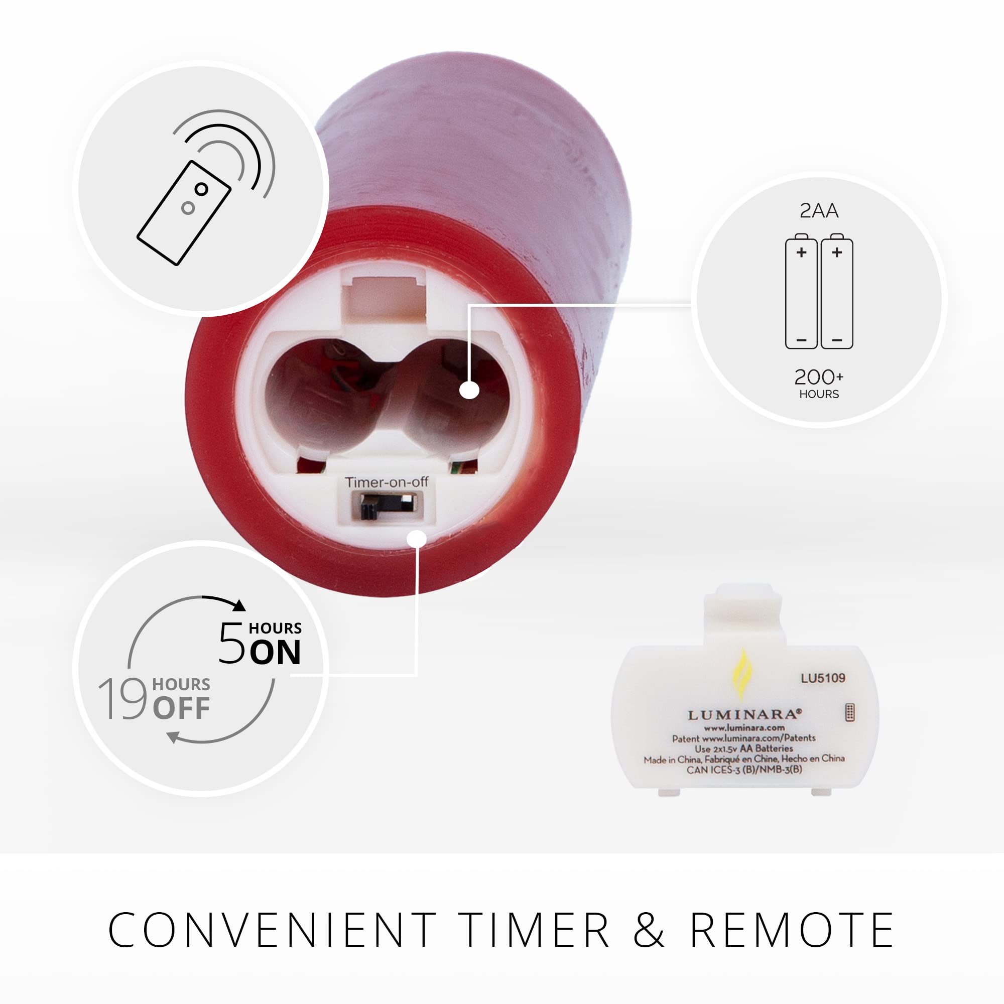 Luminara Flameless Classic Slim Burgundy Pillar Moving Flame Candle  Led Battery Operated Lights   Unscented   Remote Ready (4.2