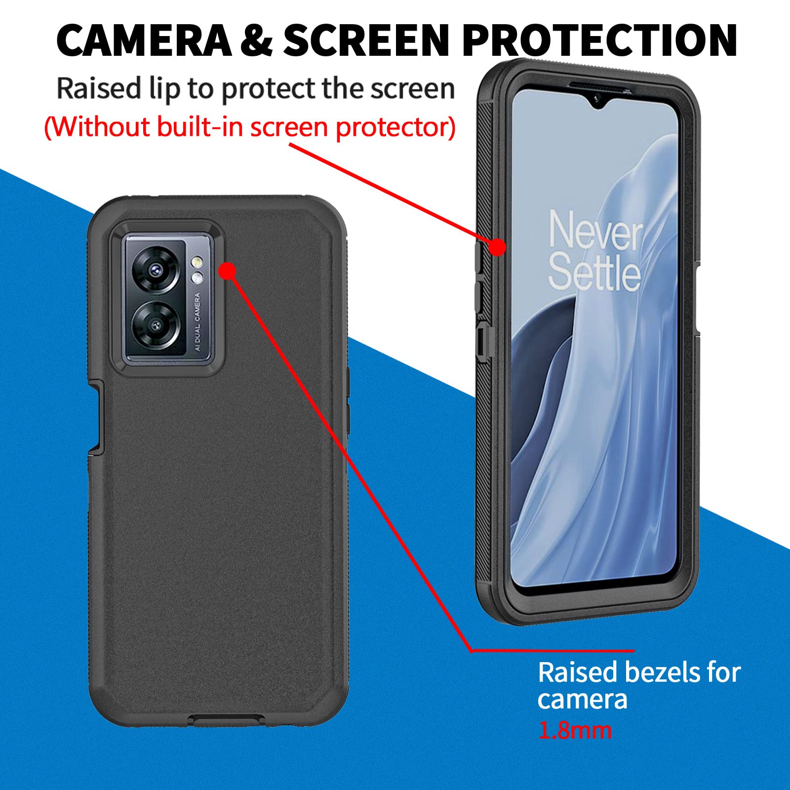 Anloes For Oneplus Nord N300 5G Case, Defender Phone Case Heavy Duty Shockproof Dustproof Rugged Protective, 3 In 1 Bumper Cover