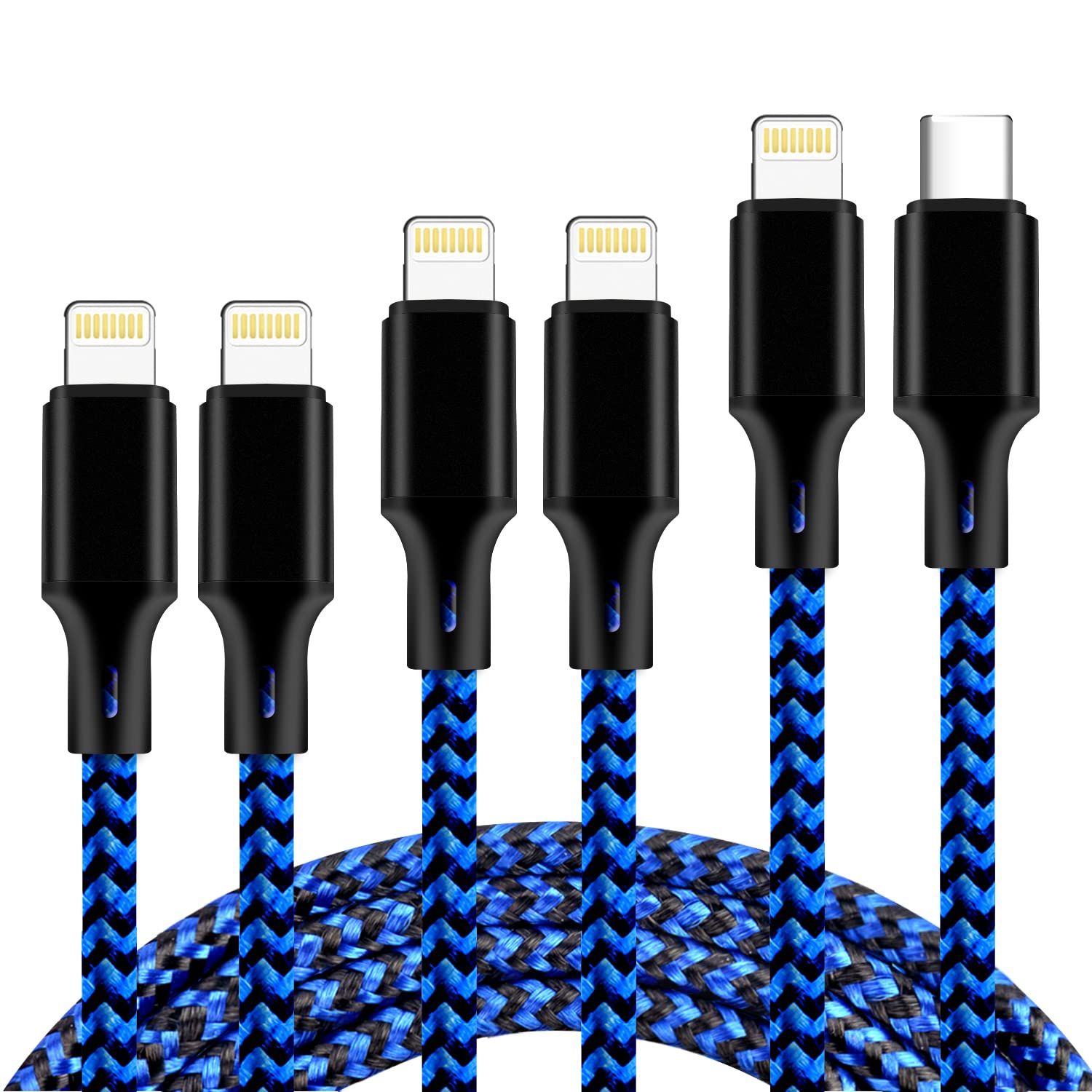 Cugunu Usb C To Lightning Cable 5 Pack 3/3/6/6/10Ft Iphone Charger Apple Mfi Certified Power Delivery Fast Charging Cord Compatible With Iphone 14/13/12/11/Xs/Xr/X/8   Black Blue