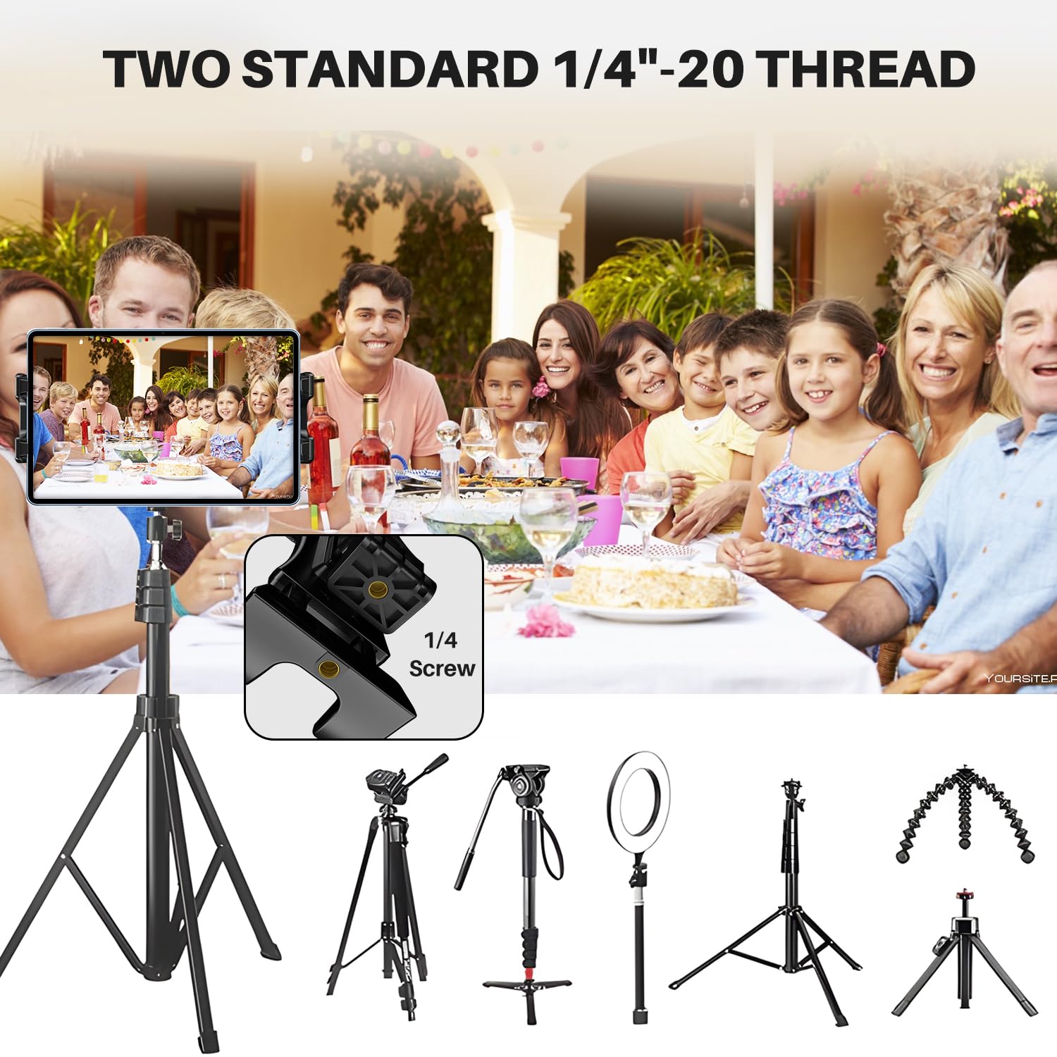 Tablet Tripod Mount Adapter 360 Degree Rotatable Universal, Tablet Clamp Holder For Tripod, Selfie Stick, Monopod, Compatible Wi