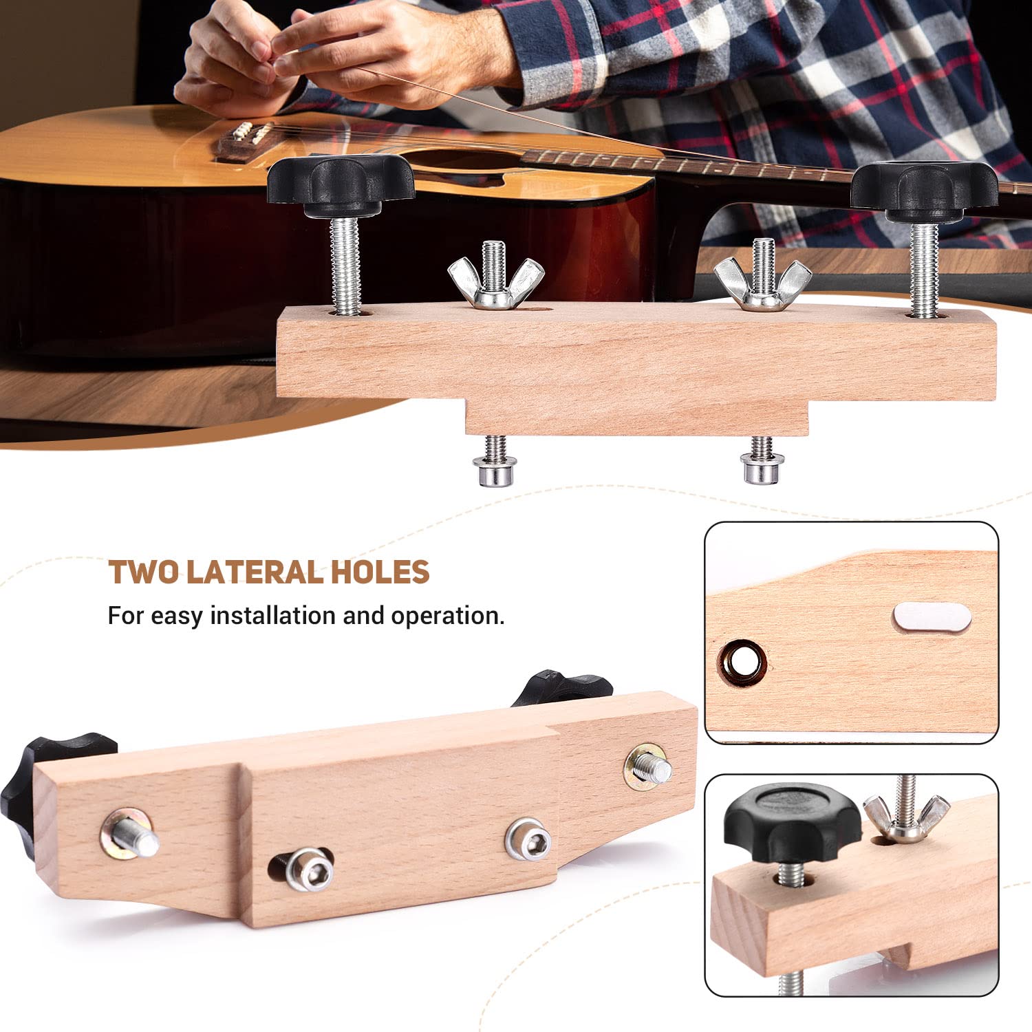 Facmogu Solid Maple Guitar Bridge Clamp, Entry Level Bridge Clamp Acoustic Luthier Tools With Cork Gasket & L Wrench, Wooden Gui