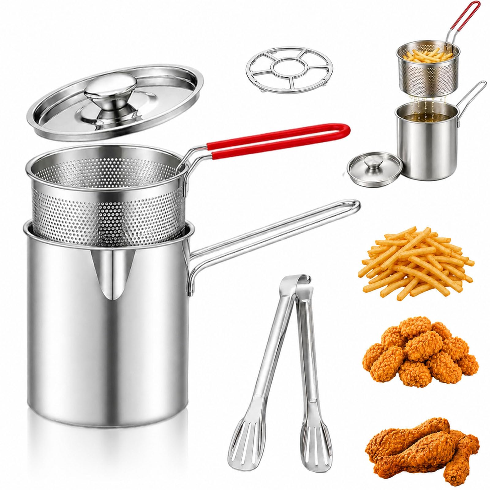 2026 New Stainless Steel Fryer Pot With Basket, 304 Stainless Steel Deep Fryer Pot, BuiltIn Strainer for Easy Draining, Compact