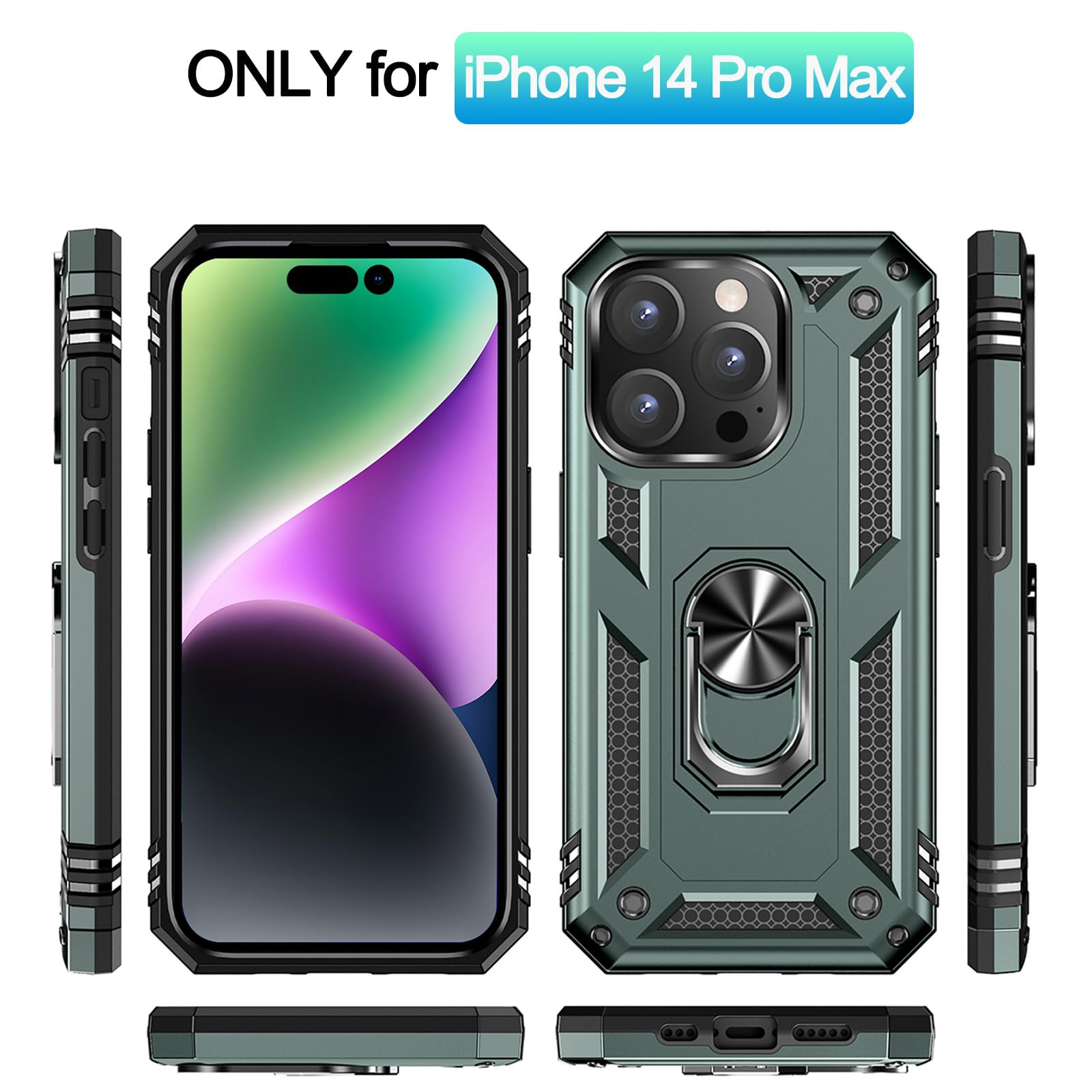 Addit Phone Case For Iphone 14 Pro Max Case Iphone 14 Pro Max Phone Case, With Kickstand Ring, Support Magnet Car Mount, Militar