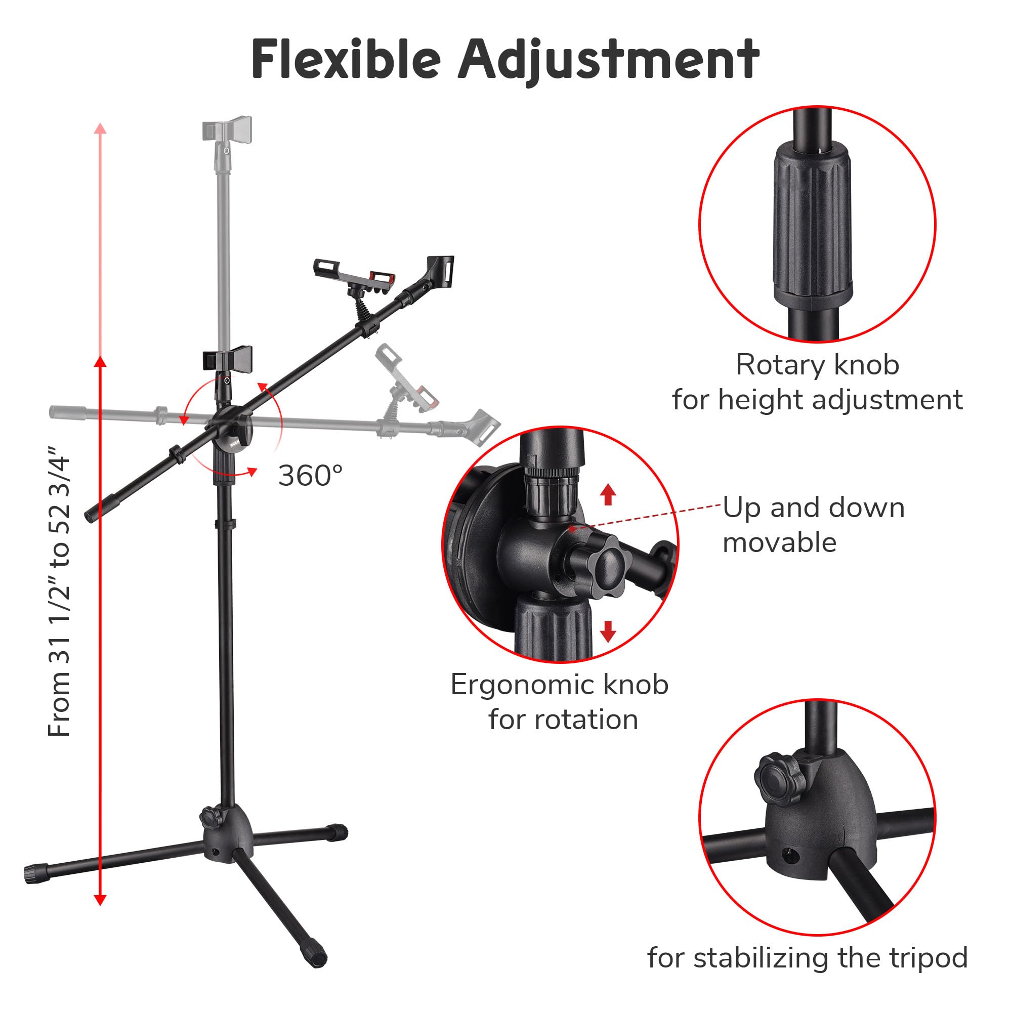 Aw 2 Pack Microphone Boom Arm Stand Adjustable Tripod W/Phone Holder Dual Mic Clip