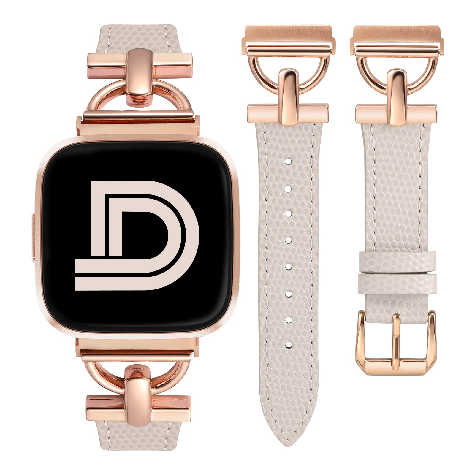 Wearlizer Leather Band Compatible With Fitbit Versa 2 Bands For Women, Dressy Slim Leather Strap Wristband With D Shape Metal Bu