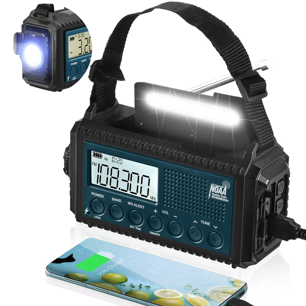 Noaa Emergency Weather Alert Radio, 5000 Large Capacity Hand Crank Solar Powered Am/Fm/Shortwave Radio For Home, Portable Led Ca
