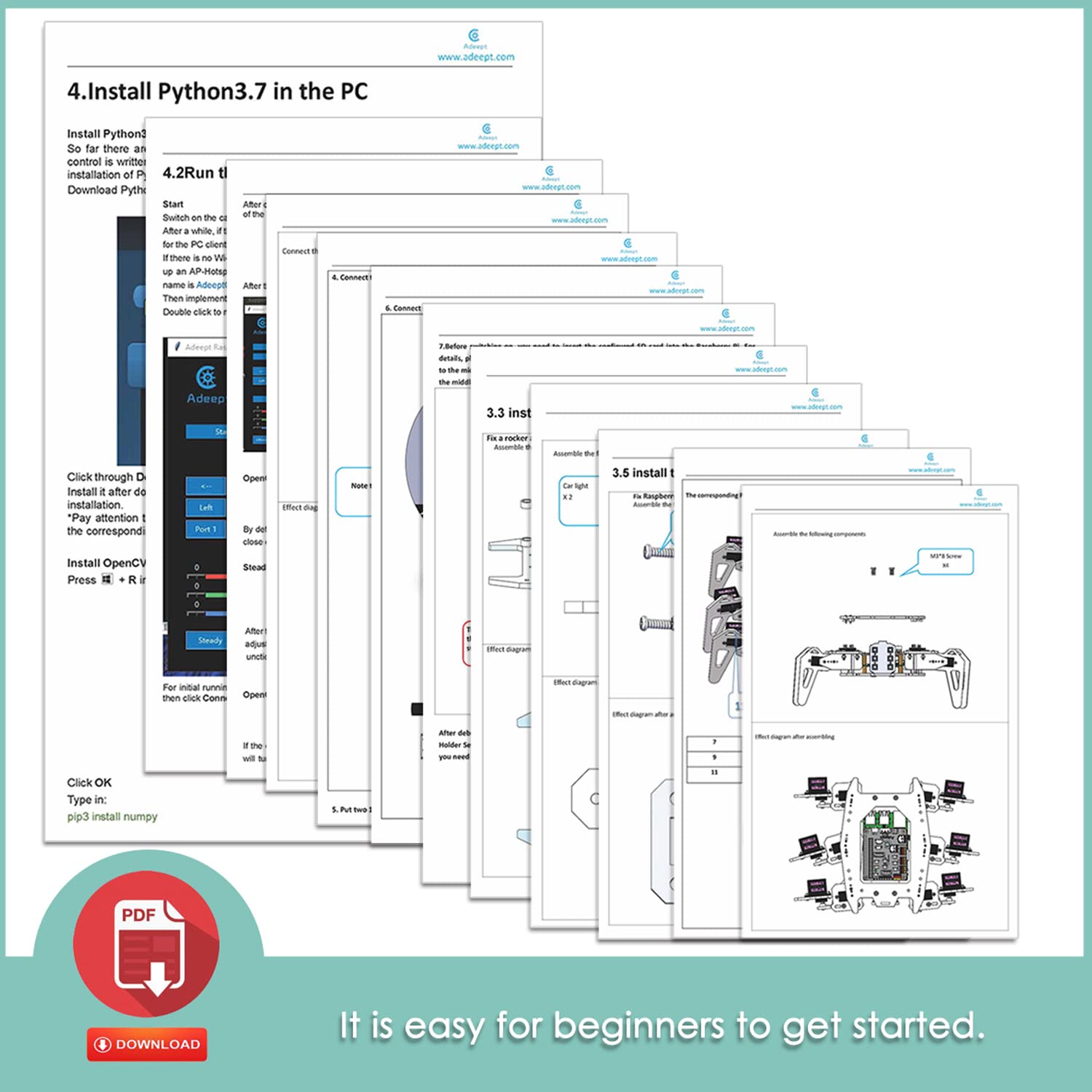 Adeept Raspclaws Hexapod Spider Robot Kit For Raspberry Pi 4/3 Model B+/B, Steam Crawling Robot, Opencv Target Tracking, Video T