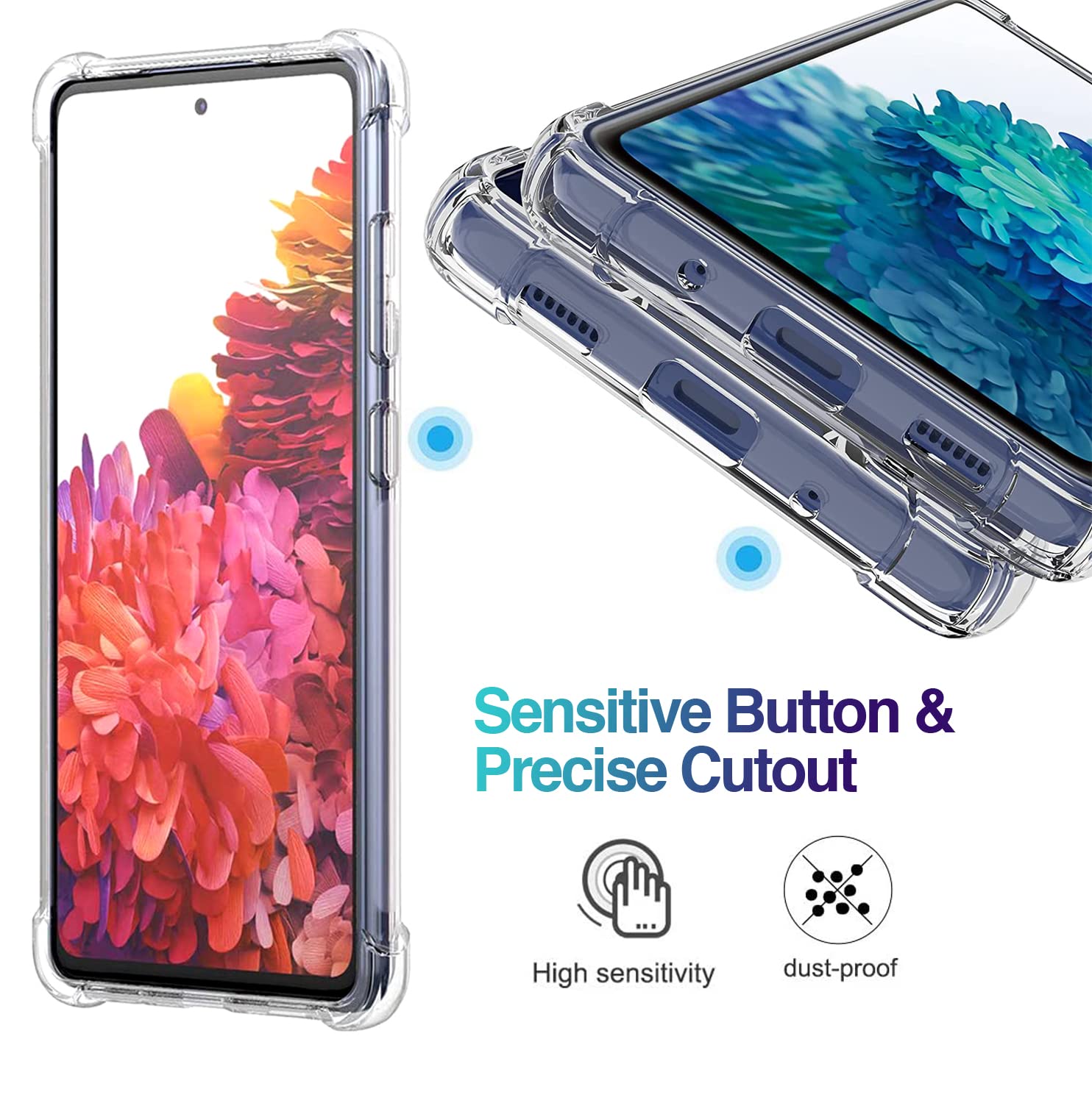 Kiomy Samsung Galaxy S20 Fe 5G Clear Flowers Case With 2 Tempered Glass Screen Protectors Hybrid Hard Pc Back With Soft Tpu Shoc