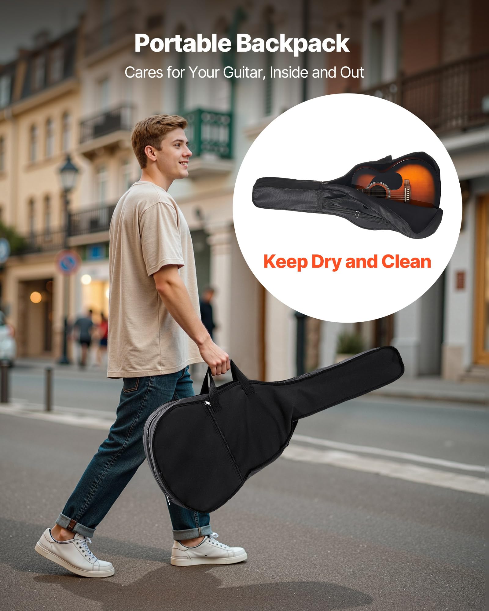 Vevor Dreadnought Acoustic Guitar, 40 In, 6-String Sunburst Solid Top Guitar, Beginner Bundle With Gig Bag, Tuner, Strap, Steel