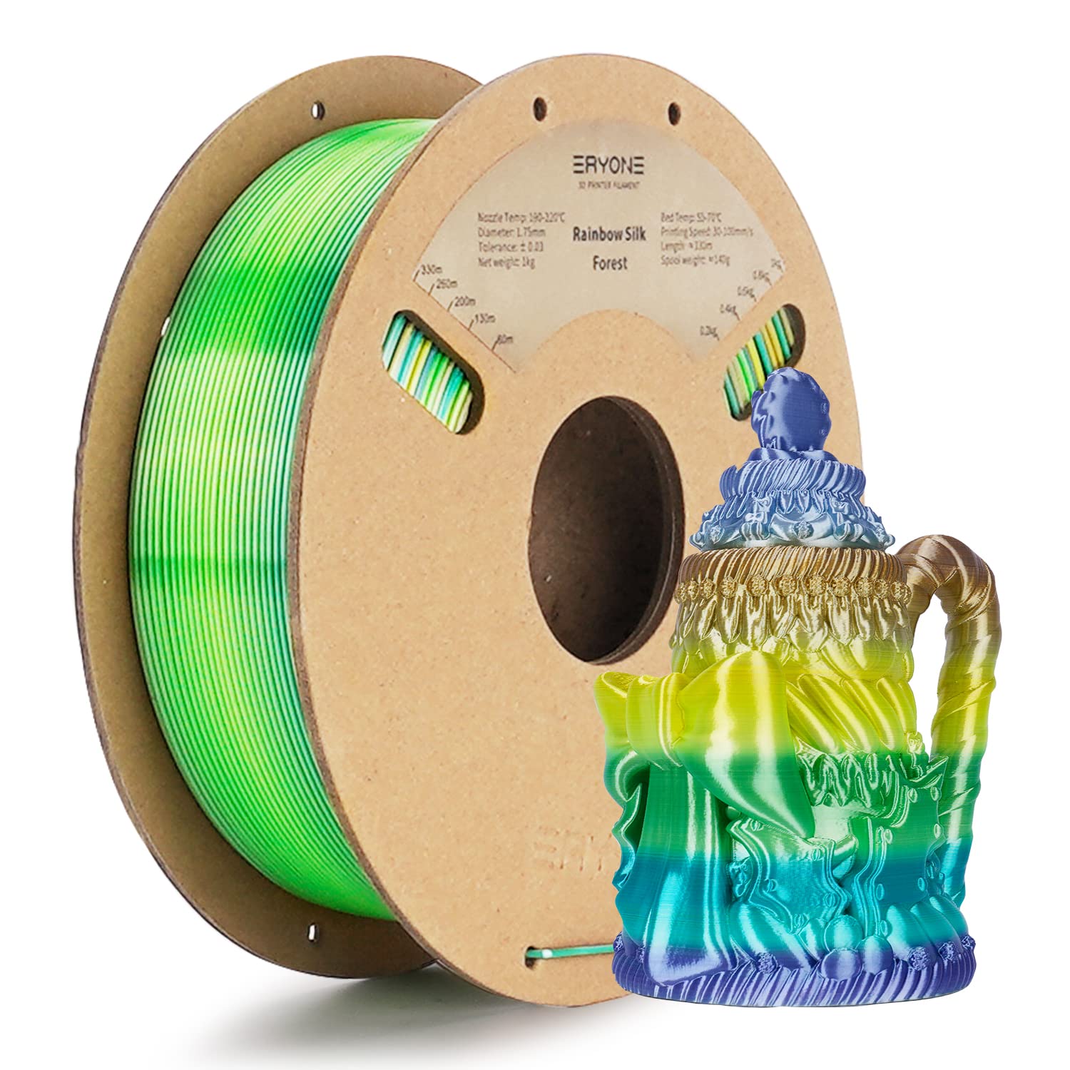 ERYONE Silk Rainbow 3D Printer PLA Filament 1.75 +/- 0.03mm, Shiny Multicolor Filament PLA Fast Color Change 1KG(2.2LBS), Forest