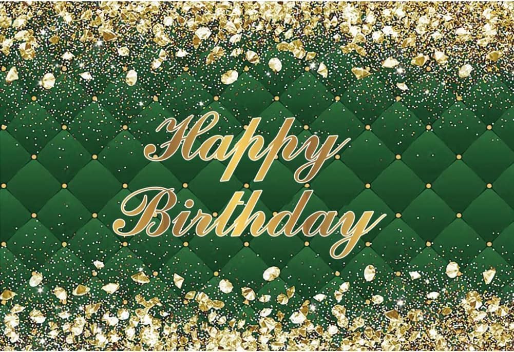 Renaiss 7X5Ft Happy Birthday Backdrop Banner For Photoshoot Portrait Gold Diamonds Green Photography Background For Men Women 30