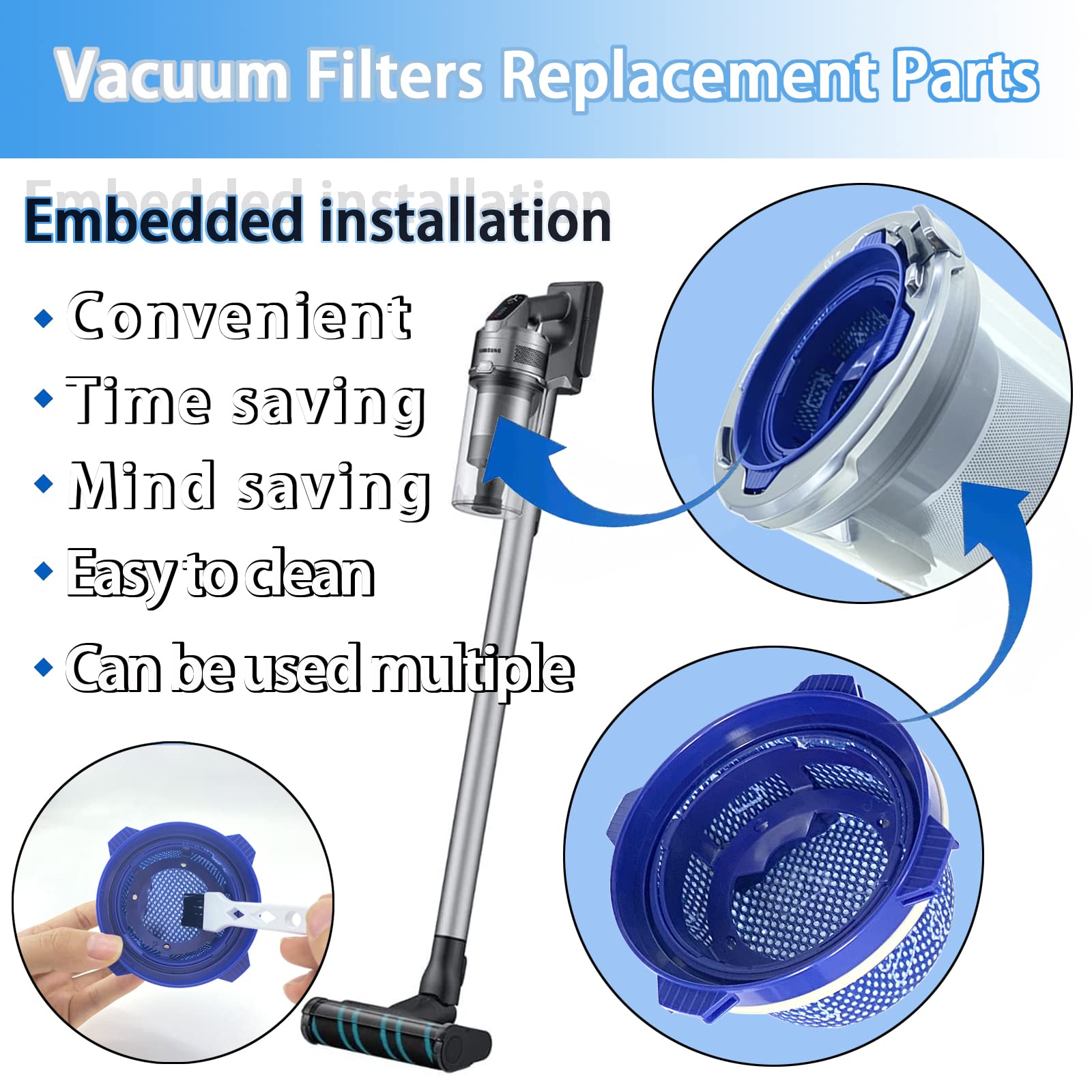 Jet 75 Vacuum Filters Replacement Parts 3 Pack For Samsung Jet 70 Jet 70+ Jet 75 Jet 75+ Jet 90 Jet 60 And Vs9000Rl Vacuum Clean
