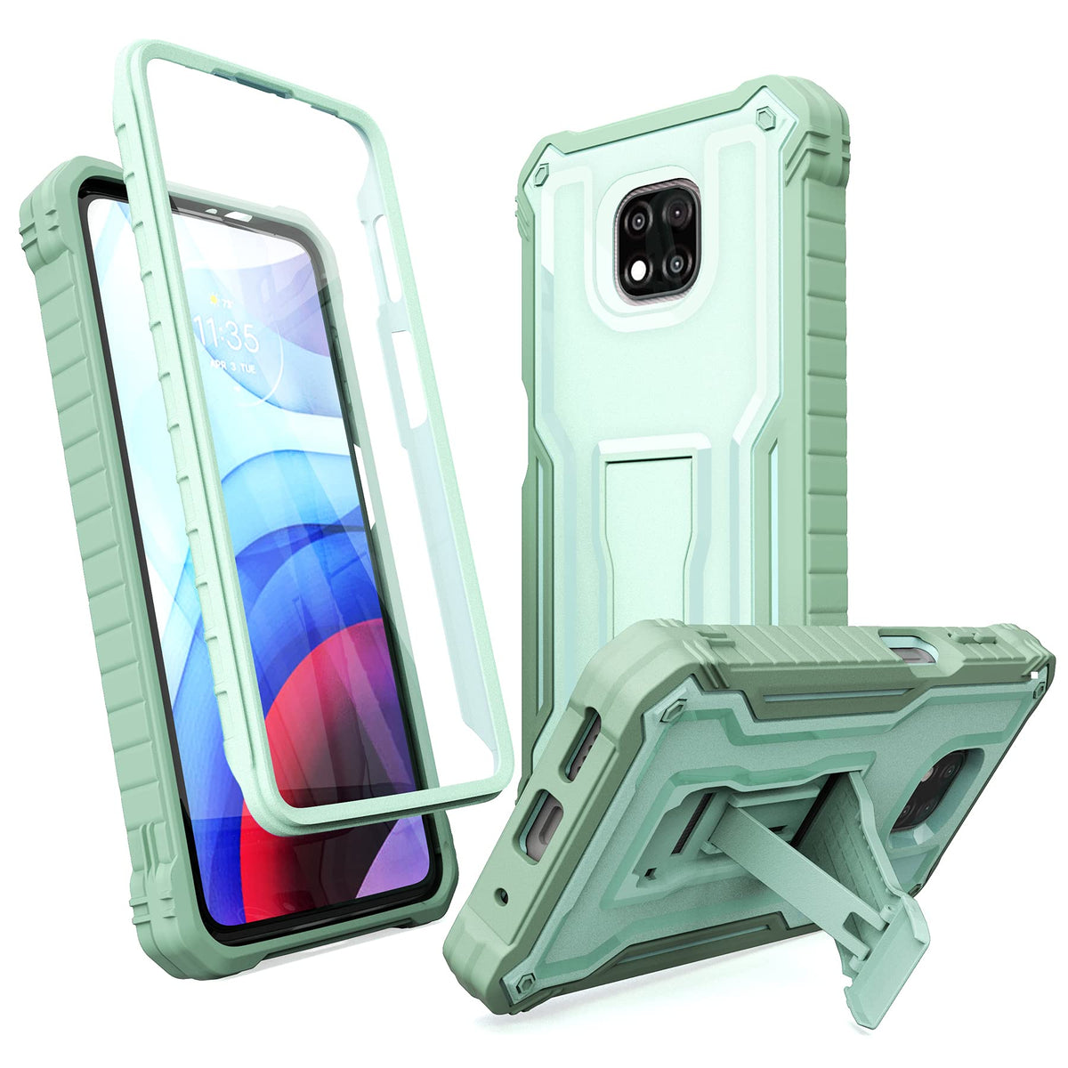 Exoguard For Moto  G  Power 2021 Case, Rubber Shockproof Full Body Cover Case Built In Screen Protector And Kickstand (Green)
