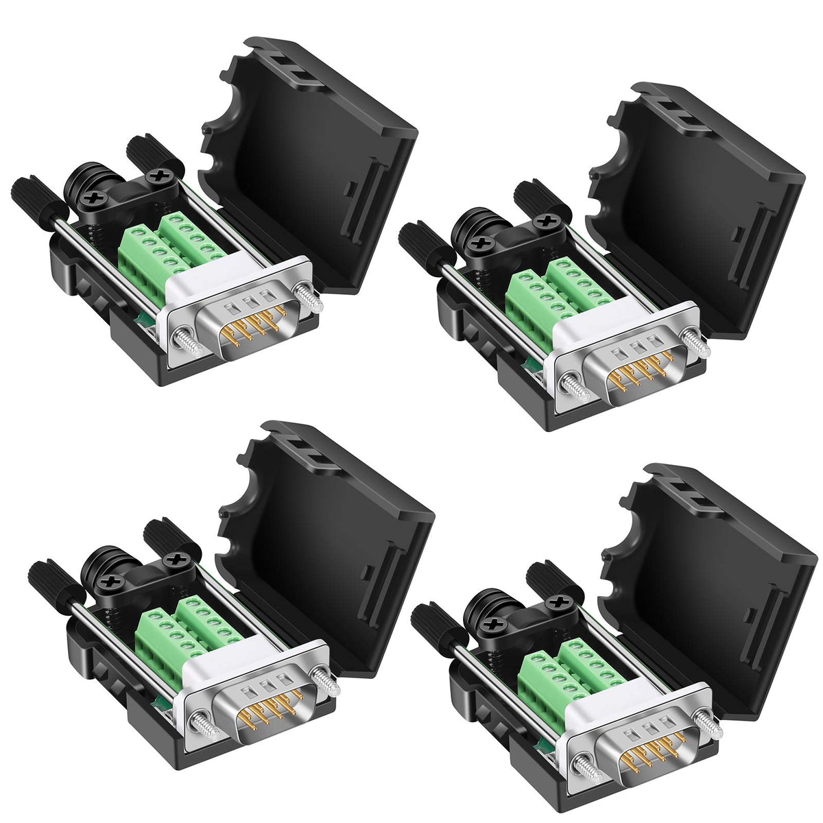 Bifale Db9 Breakout Connector (4 Male), Db9 Solderless Connector Rs232 D Sub Serial Adapters 16Mm Thinner 9 Pin Port Terminal Br
