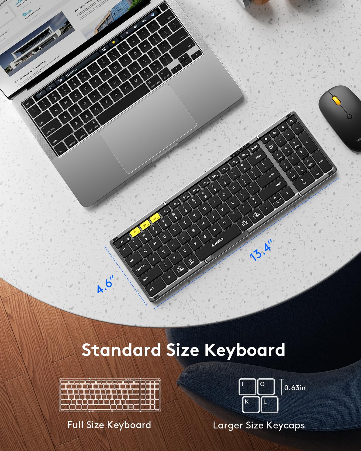 Foldable Keyboard And Mouse, Samsers Folding Bluetooth Keyboard Mouse Combo, 2.4G + Bt5.0 X 2, Full Size Portable Travel Keyboar