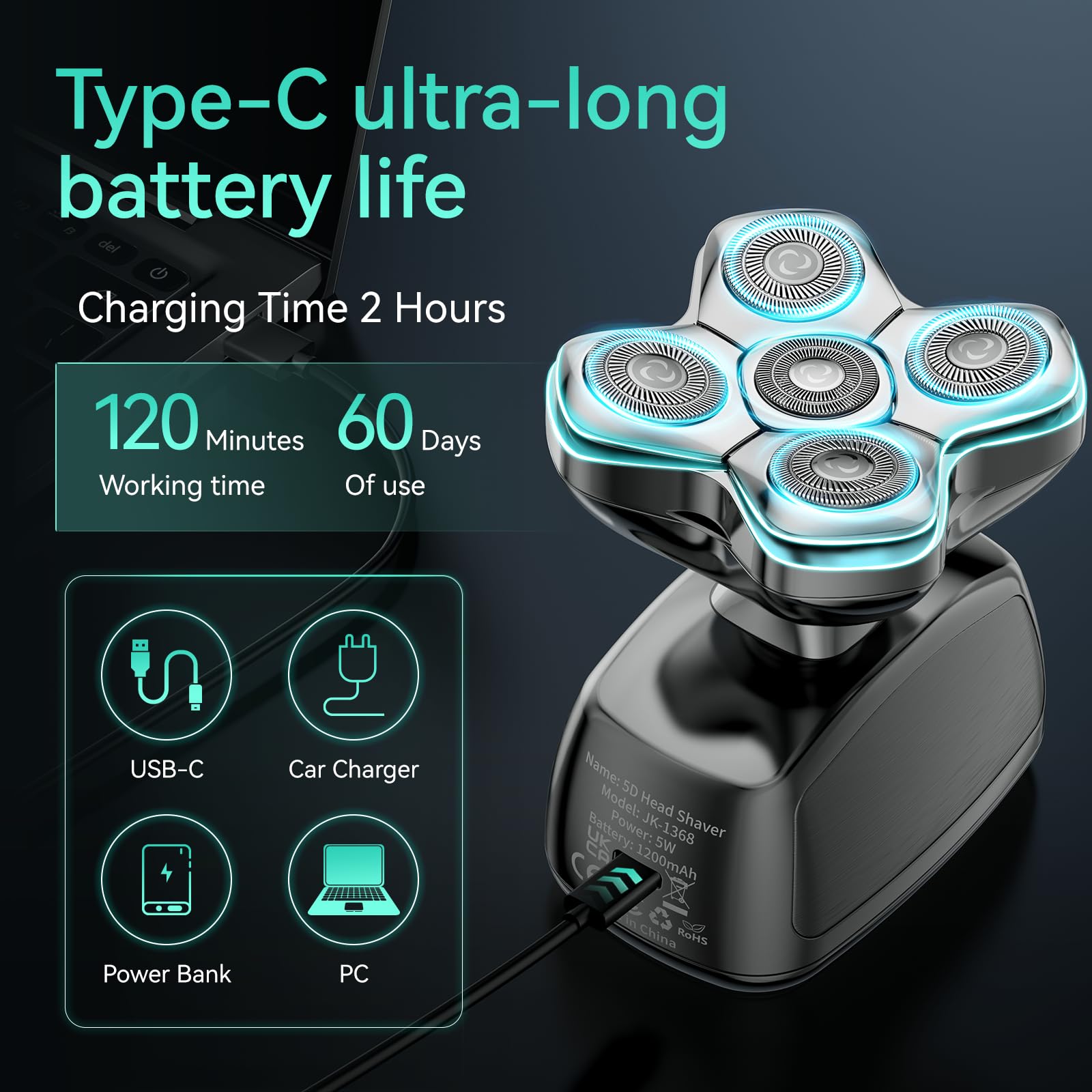 5D Head Shavers For Bald Men   6 In 1 Kensen Upgraded Magnetic Head Electric Razor For Men, Wet/Dry Electric Shavers For Mens Ip