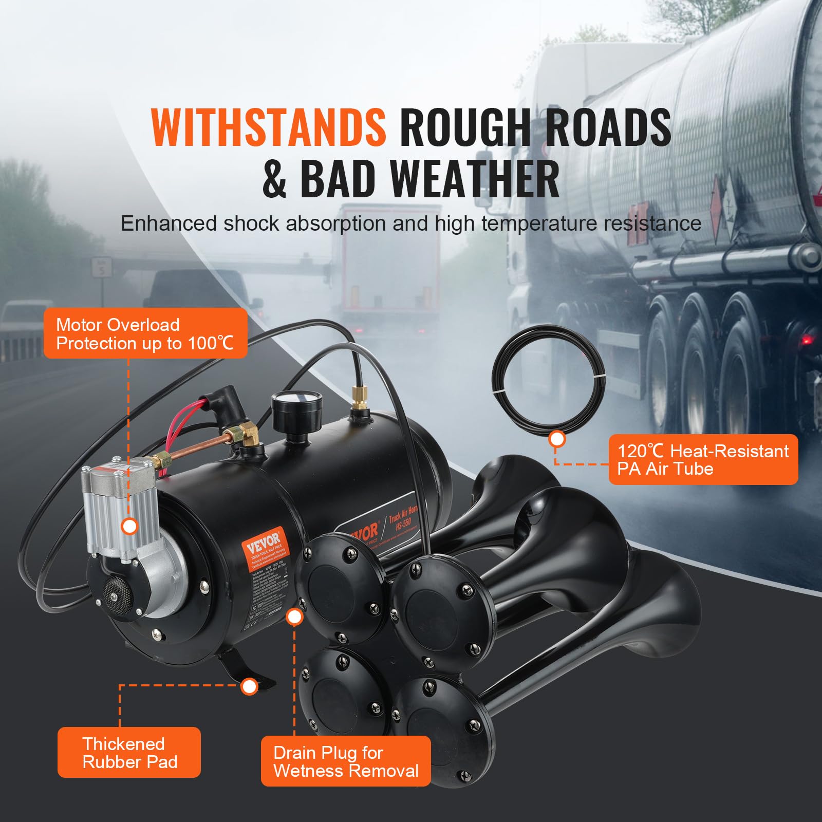 Vevor 12V Air Compressor With Tank 0.8 Gallon/3 L, Train Horn Air Compressor, 120 Psi Working Pressure Onboard Air Compressor Sy