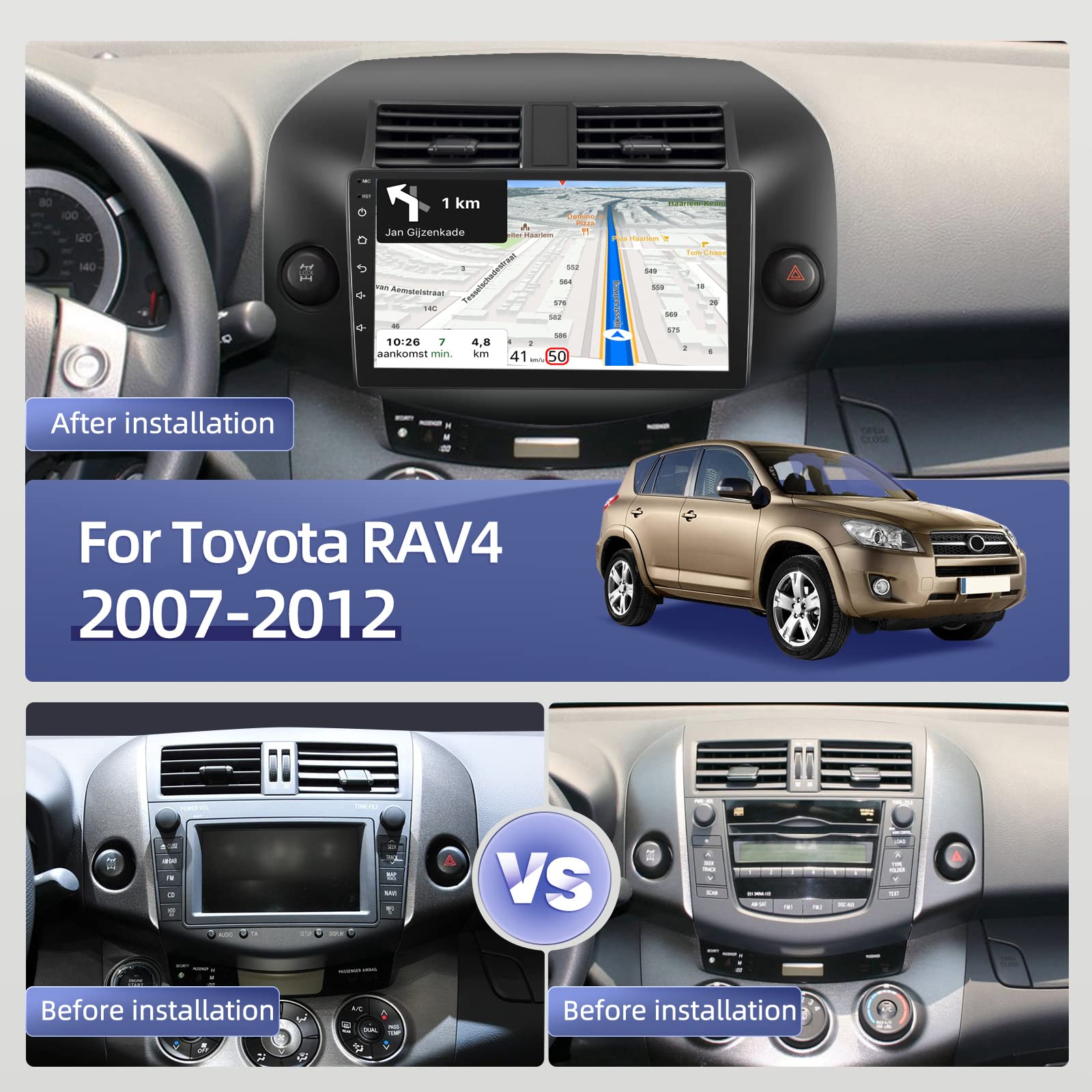 [2Gb+64Gb] 10.1 Inches Car Radio For Toyota Rav4 2007 2012, Android 13 Touch Screen Car Stereo, Carplay&Android Auto/1080P/Hi Fi