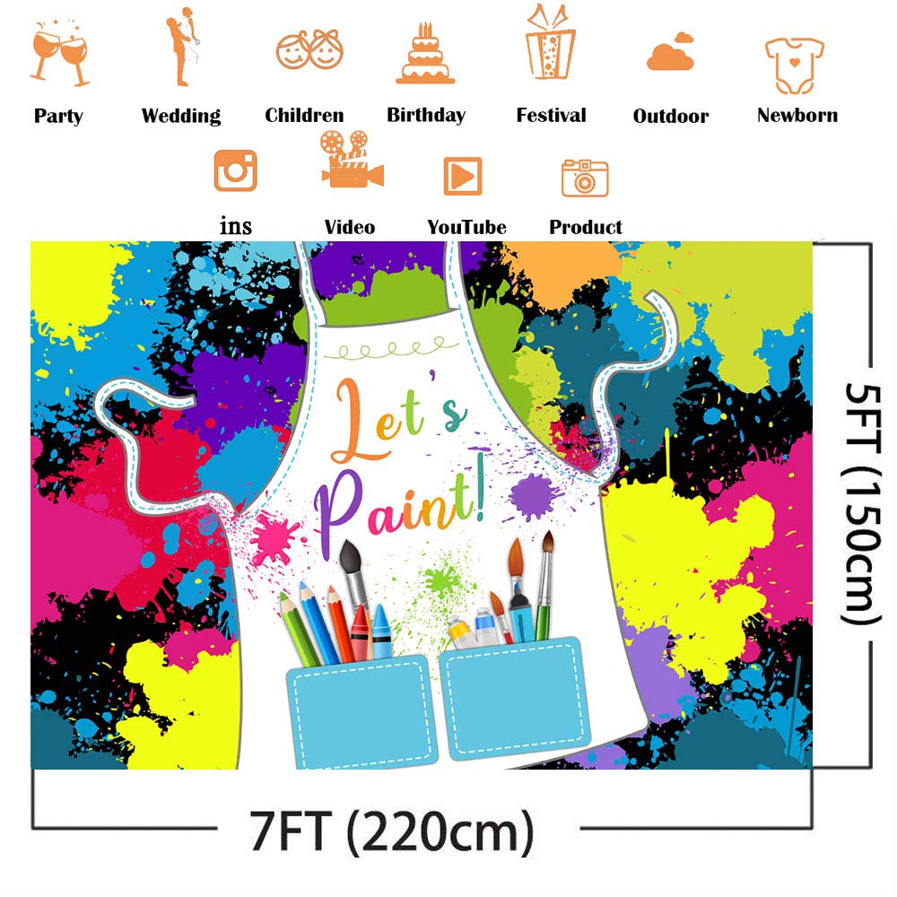 Avezano Lets Paint Birthday Backdrop Artist Birthday Party Decoration Dress For A Mess Background 7X5Ft Art Painting Splatter P