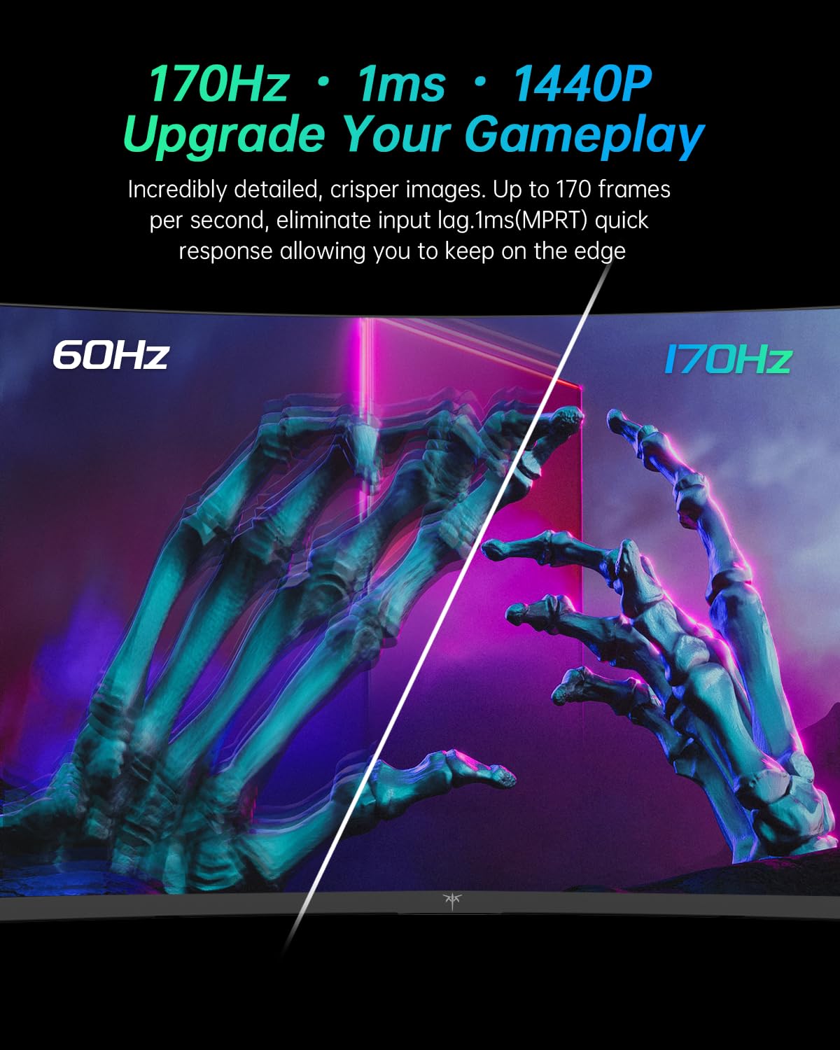 Ktc 27 Inch Gaming Monitor, 1440P Curved Monitor, 170Hz, 144Hz, 2K, 1500R, 1Ms, Freesync Premium/G Sync, Displayport/Hdmi/Usb, V
