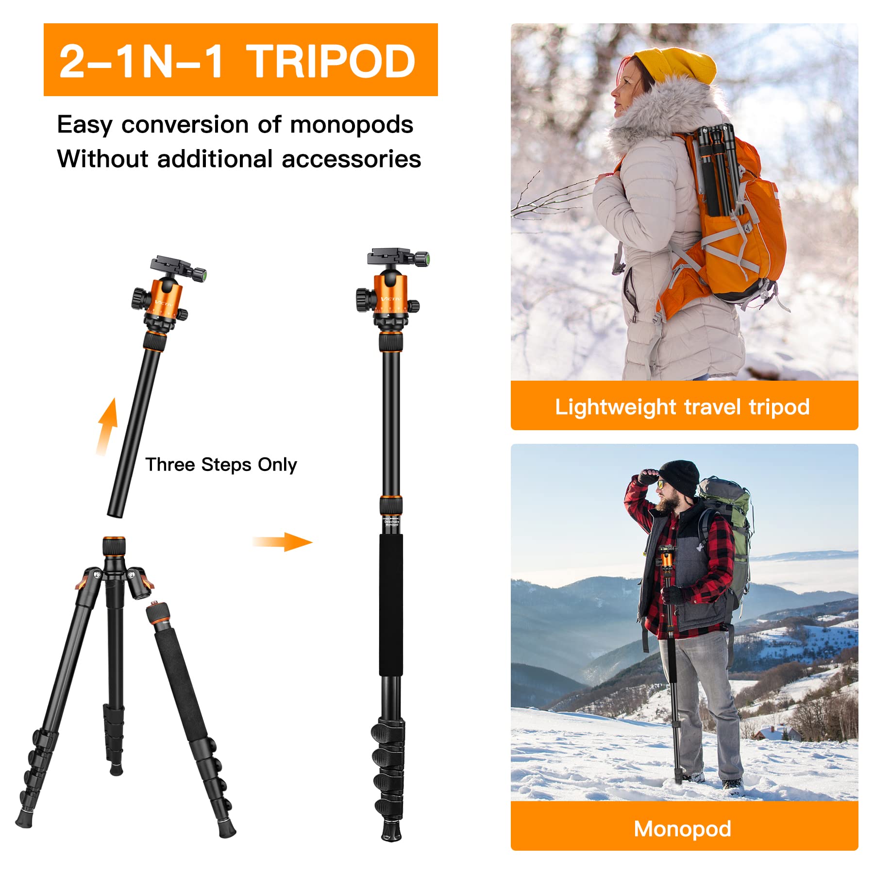 Victiv Tripod For Camera, 82' Camera Tripod Heavy Duty, Aluminum Dslr Tripod Monopod, Tall Travel Tripod For Photography, Professional Camera Tripod Stand For Spotting Scope Telescope Binocular