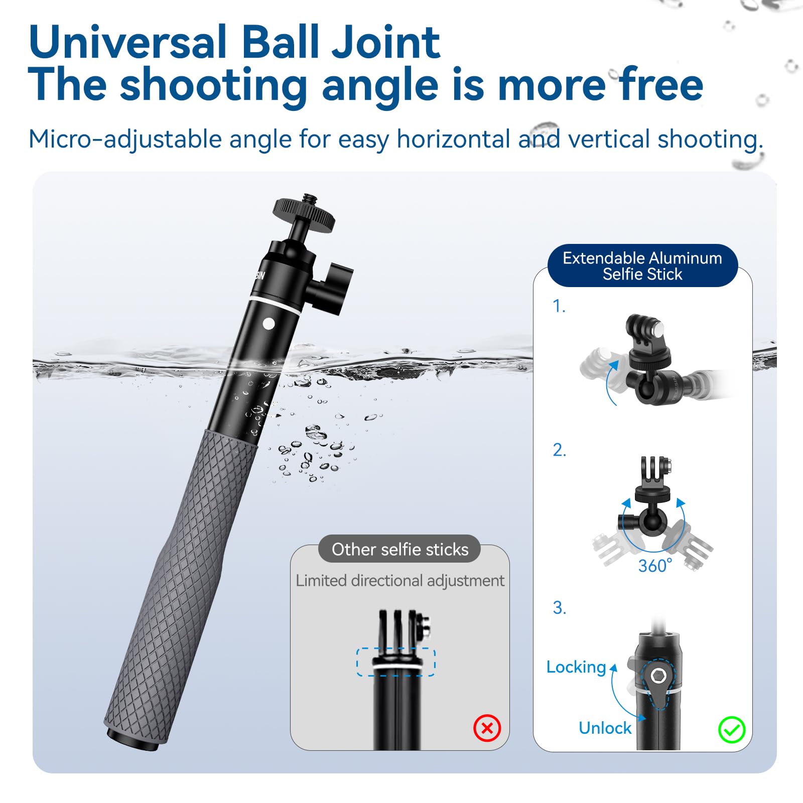 Telesin Waterproof 360 Selfie Stick For Gopro, 25.75' Extension Stick Pole Monopod W Hand Strap For Go Pro 13 12 11 10 Insta360 X3 Ace Pro Dji Action 4 Osmo Pocket 3 Underwater Diving Accessories