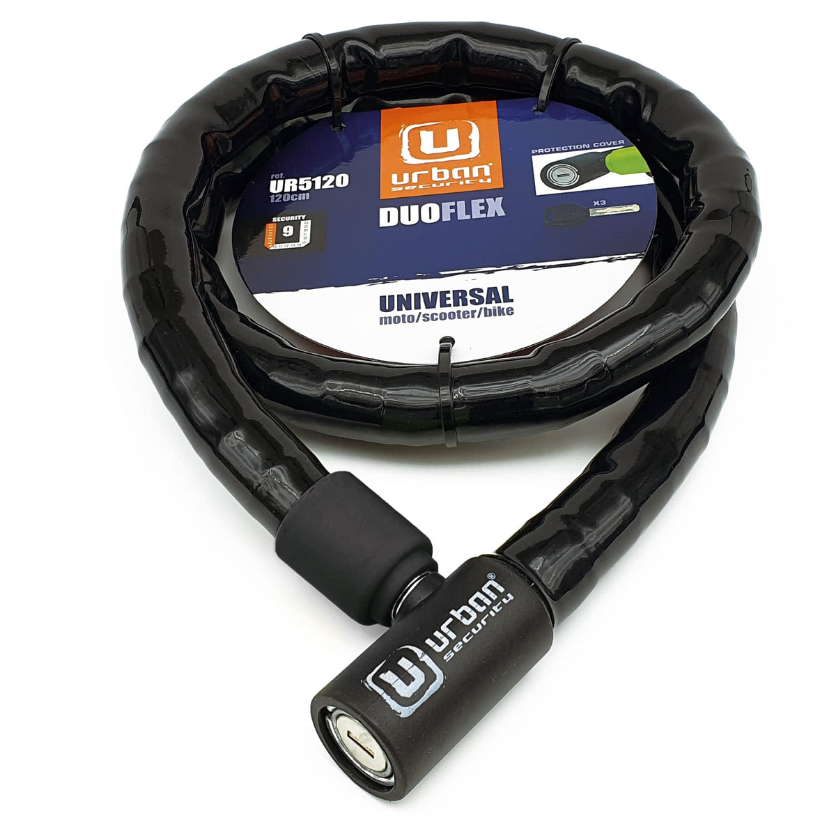Urban Security Ur5120 Articulated Cable Lock Duoflex Reinforced Steel Universal Bicycle, Motorcycle, Scooter 120 Cm, Unisex Adul