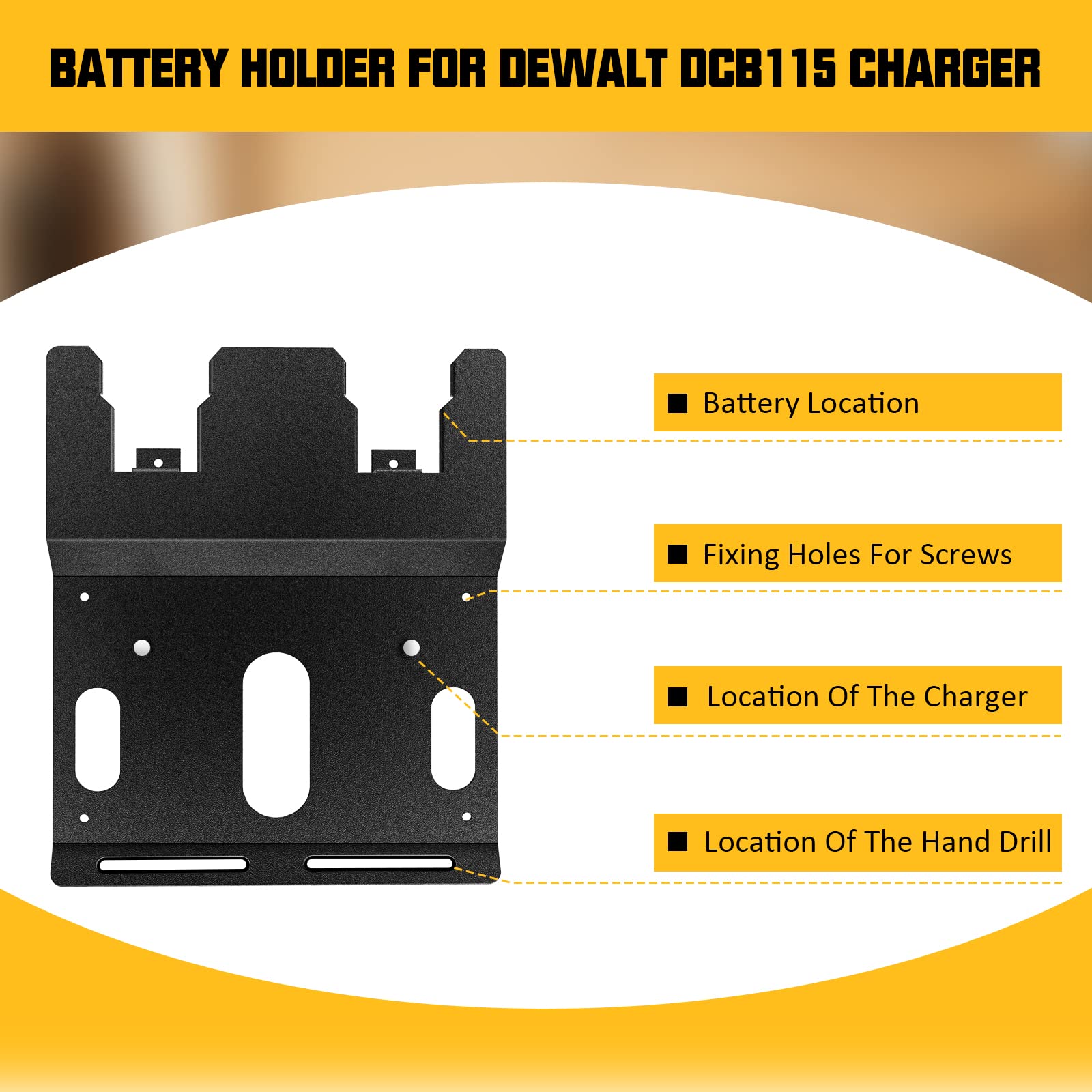 Riuog Wall Mount Bracket For Dewalt 20V Battery And Dcb115 Charger, Metal Black Rugged 2 Battery Holder And Charger Holder For T