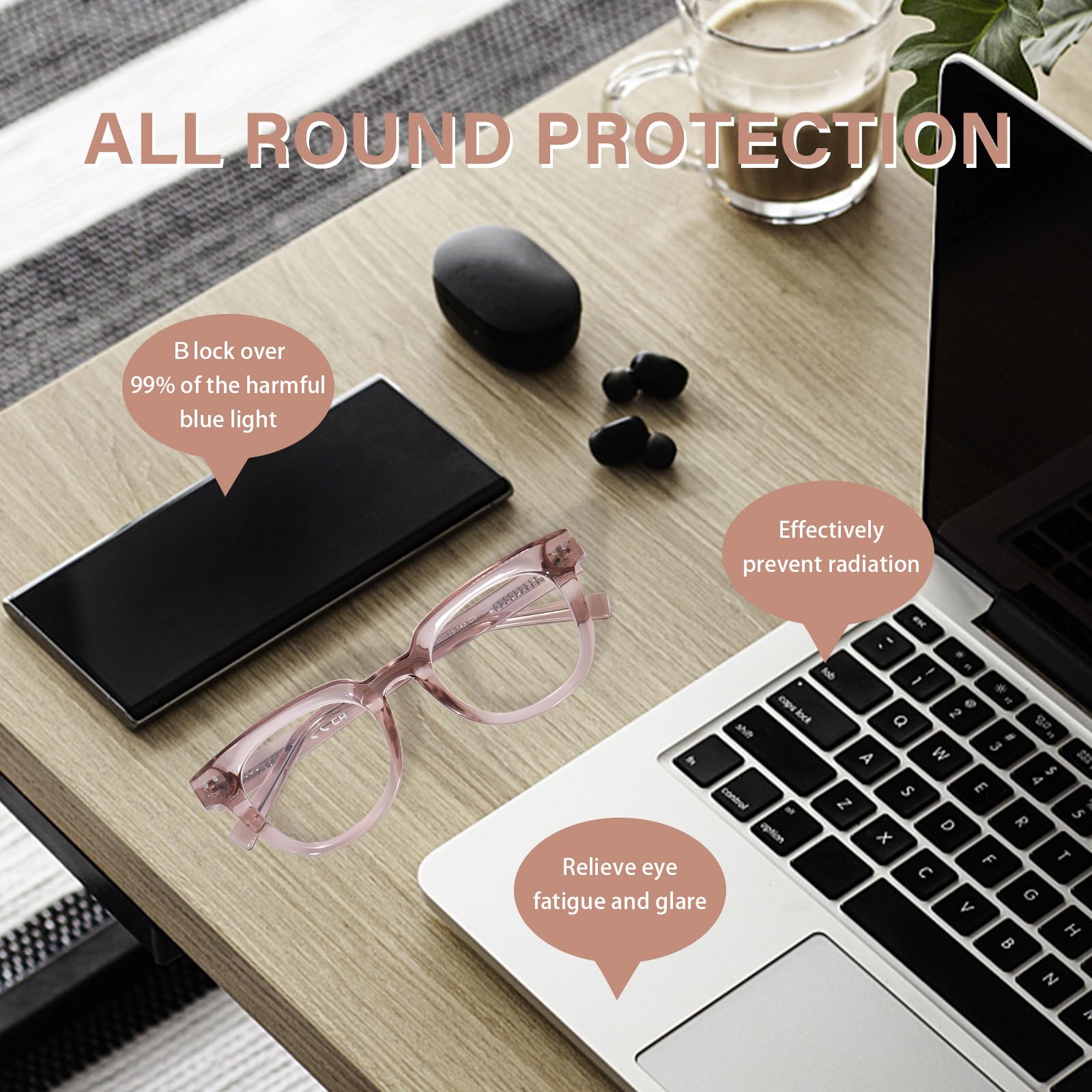 Optofendy Oversized Blue Light Blocking Glasses For Women, Anti Eyestrain & Uv Protection Square Computer Eyeglasses