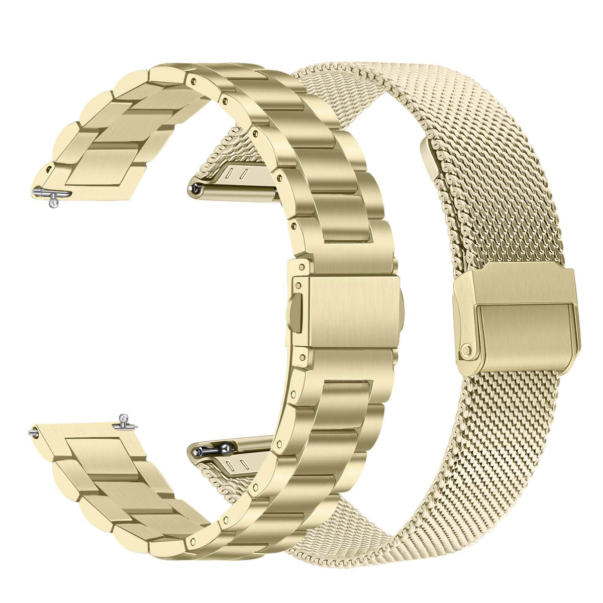 Trumirr Band Sets For Venu 3S (41Mm) Women Smart Watch, Solid Stainless Steel Metal + Mesh Watchband Soft Gold Strap For Garmin 