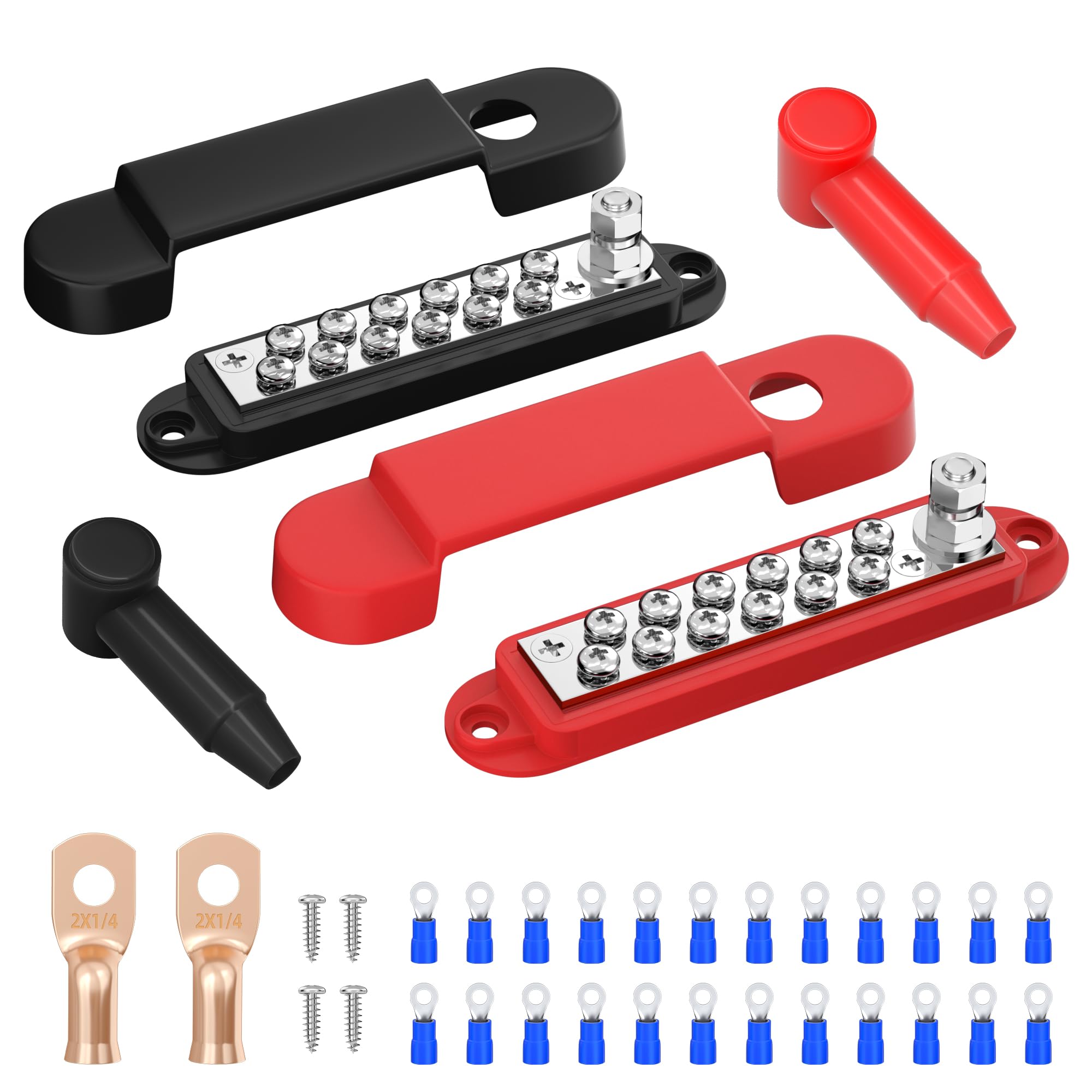 Rvboatpat Power Distribution Block 12V 150A 1/4'' Stud Marine Bus Bar 12 Volt Dc Battery Busbar For Boat Automotive Solar Wiring