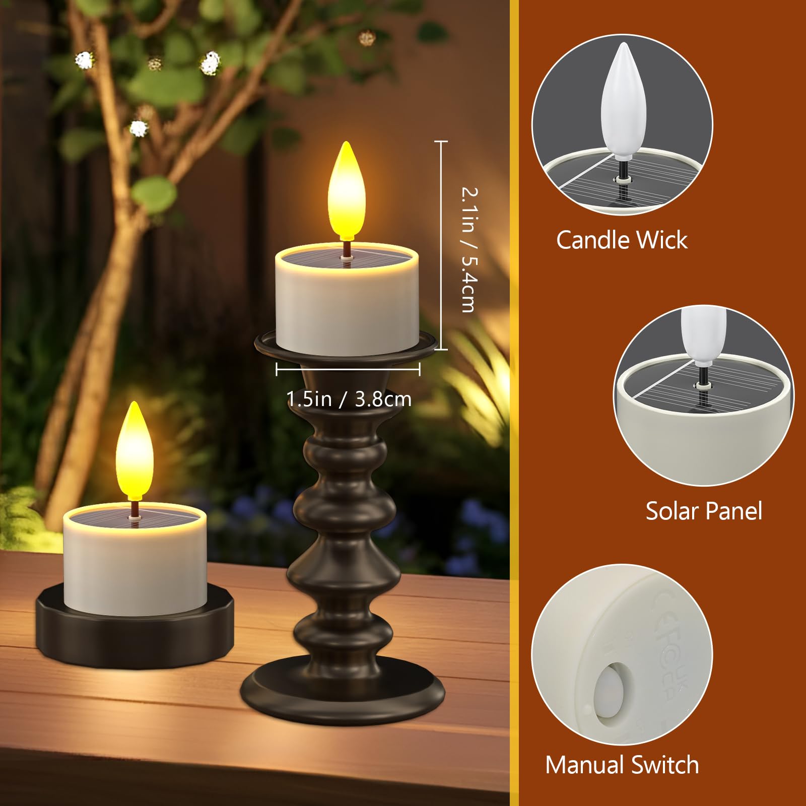 Pchero 6 Pack Solar Tea Lights Outdoor Waterproof, Small Solar Lights With Dusk To Dawn Sensor, Led Tealight Candles For Lantern