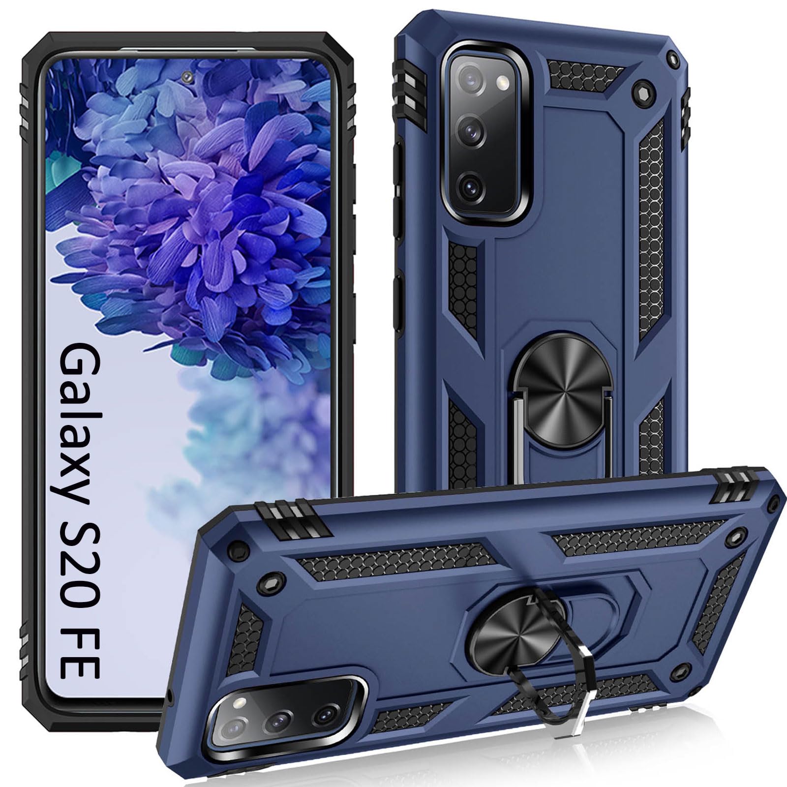 Addit [Military Grade ] 15Ft. Drop Tested Protective Case With Magnetic Car Mount Ring Holder Stand Cover For Samsung Galaxy S20