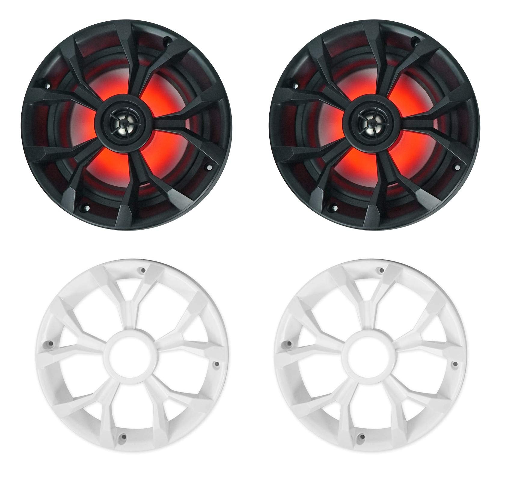 Rockville (4) Rkl65Mbw 6.5 700W Marine Boat Speakers W/Led+Black/White Grilles