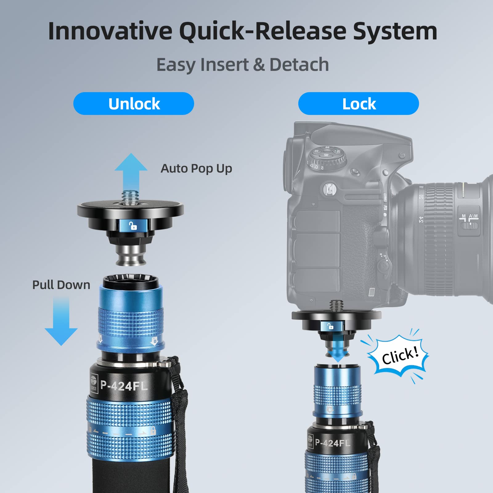 Sirui P 424Fl Monopod For Cameras, 75' Carbon Fiber Monopod With Feet, Portable Lightweight Monopod, Max Load 26Lbs/12Kg, 4 Sections, 360� Panorama, Modular 3 In 1, Quick Release Plate