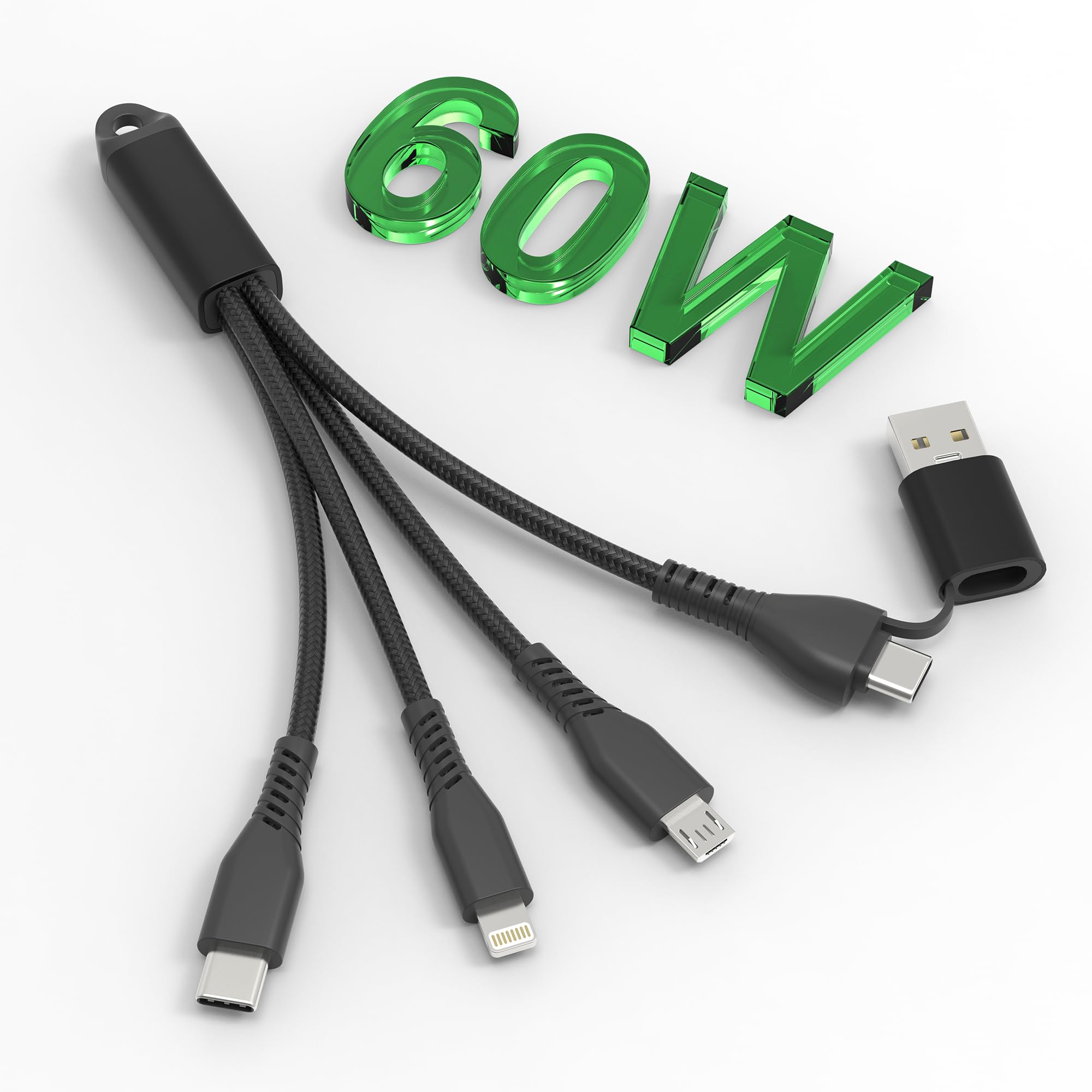 5in1 Multi Charging Cable Fast Charging 60W  Short Universal USB Keychain Cable  Portable Nylon Braided Charging Cord with Typ