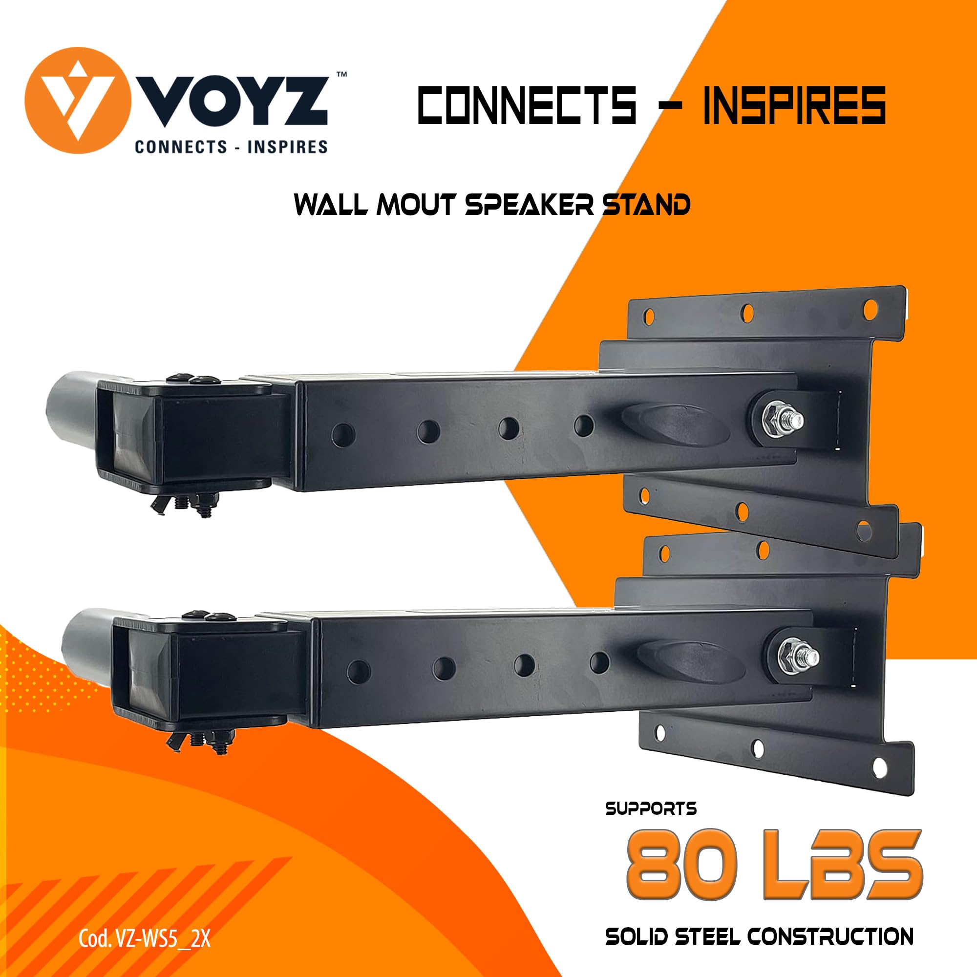 Voyz Extendable Wall Mount Speaker Stand 90 30 Angle Tilt, Rotation Adjustment & Solid Steel Pin Serves As Safety Stop Mount Spe