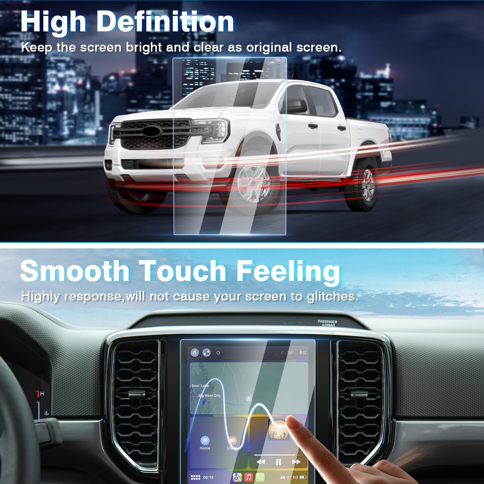 Karltys 2 Pack 10.1 Inch Screen Protector For Ford Ranger Xl/Xlt 2024 2025 (Not For Lariat/Raptor), Ranger Touchscreen Tempered Glass Protector Car Radio Screen Cover Anti Scratch Anti Glare