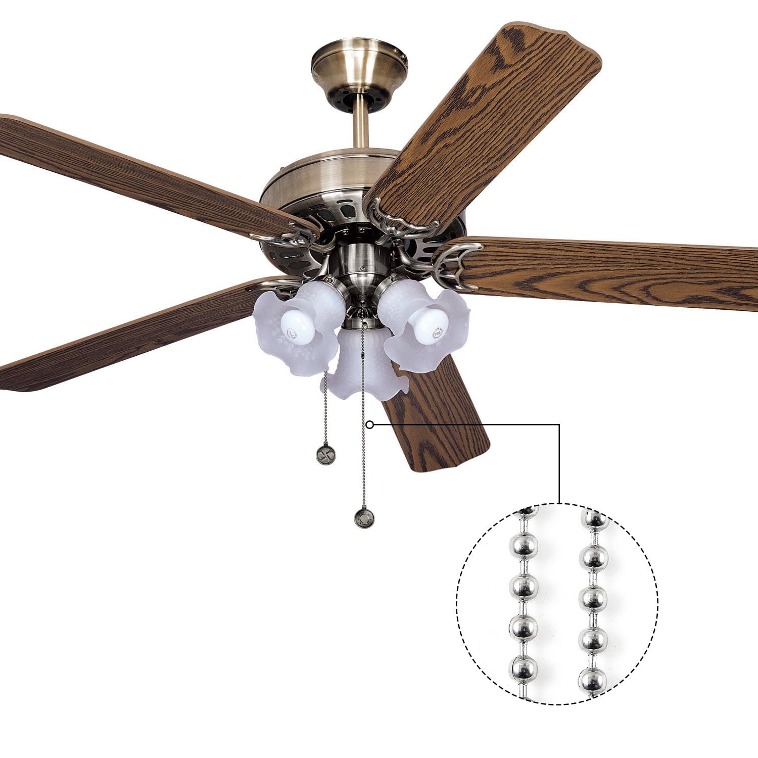Tangyinrd 120 Inch Ceiling Fan Pull Chain, Beaded Pull Chains Extension, Light Chain Pulls Extenders Great Pulling Force Stainle