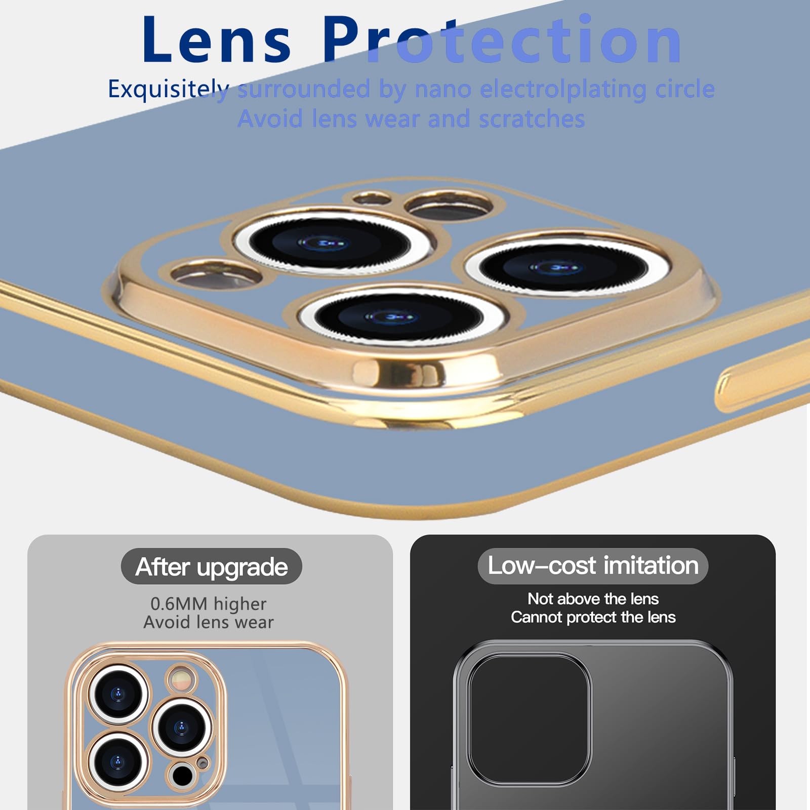 Lafunda For Iphone 14 Pro Max Case, Cute Slim Soft Silicone For Women Girls Luxury Pretty Plating Bumper Cover Camera Protective