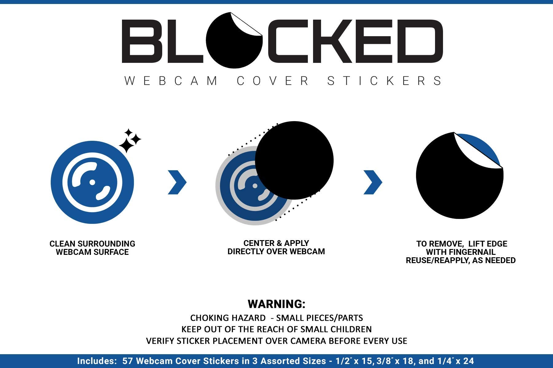 Blocked Webcam/Camera Vinyl Covers | Low Tack Restickable Webcam Sticker | Multiple Sizes | Black 57 Pack Tabbed (Muted Matte)