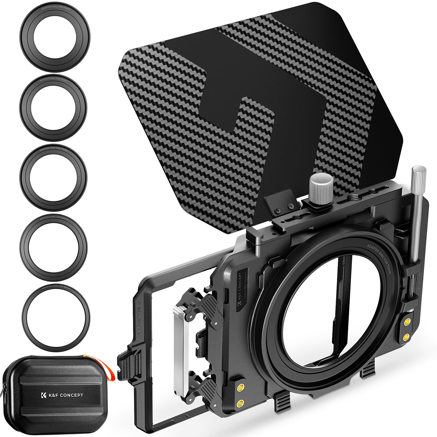 K&F Concept Mini Matte Box, Dslr Matte Box With Carbon Fiber Top Flag, Square Filter Trays For 67/72/77/82/95Mm Lenses, 4X5.65 Square Nd Uv/Circular Filter