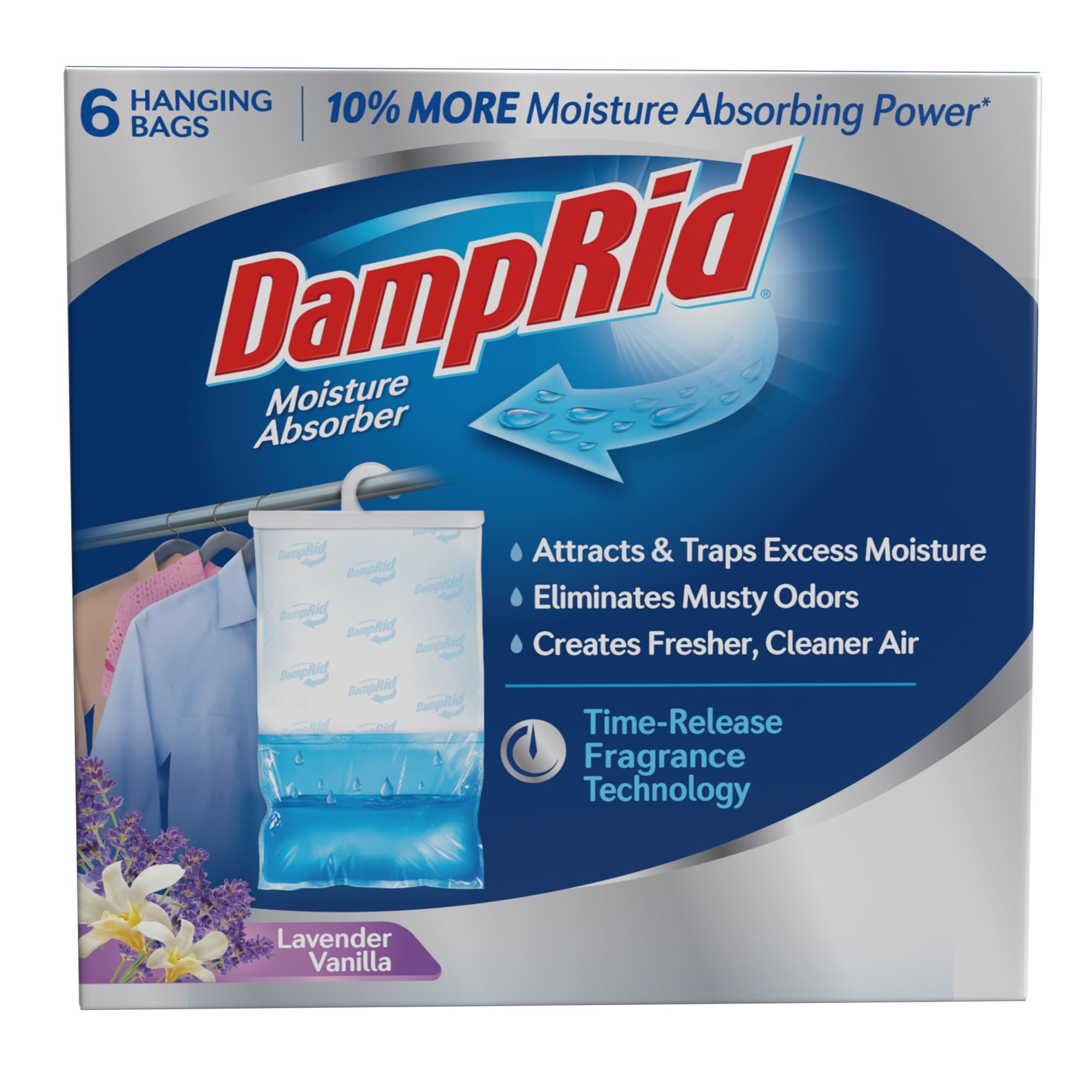 Damprid Lavender Vanilla Hanging Moisture Absorber, 15.4 Oz., 6 Pack   Eliminates Musty Odors For Fresher, Cleaner Air, Ideal Mo